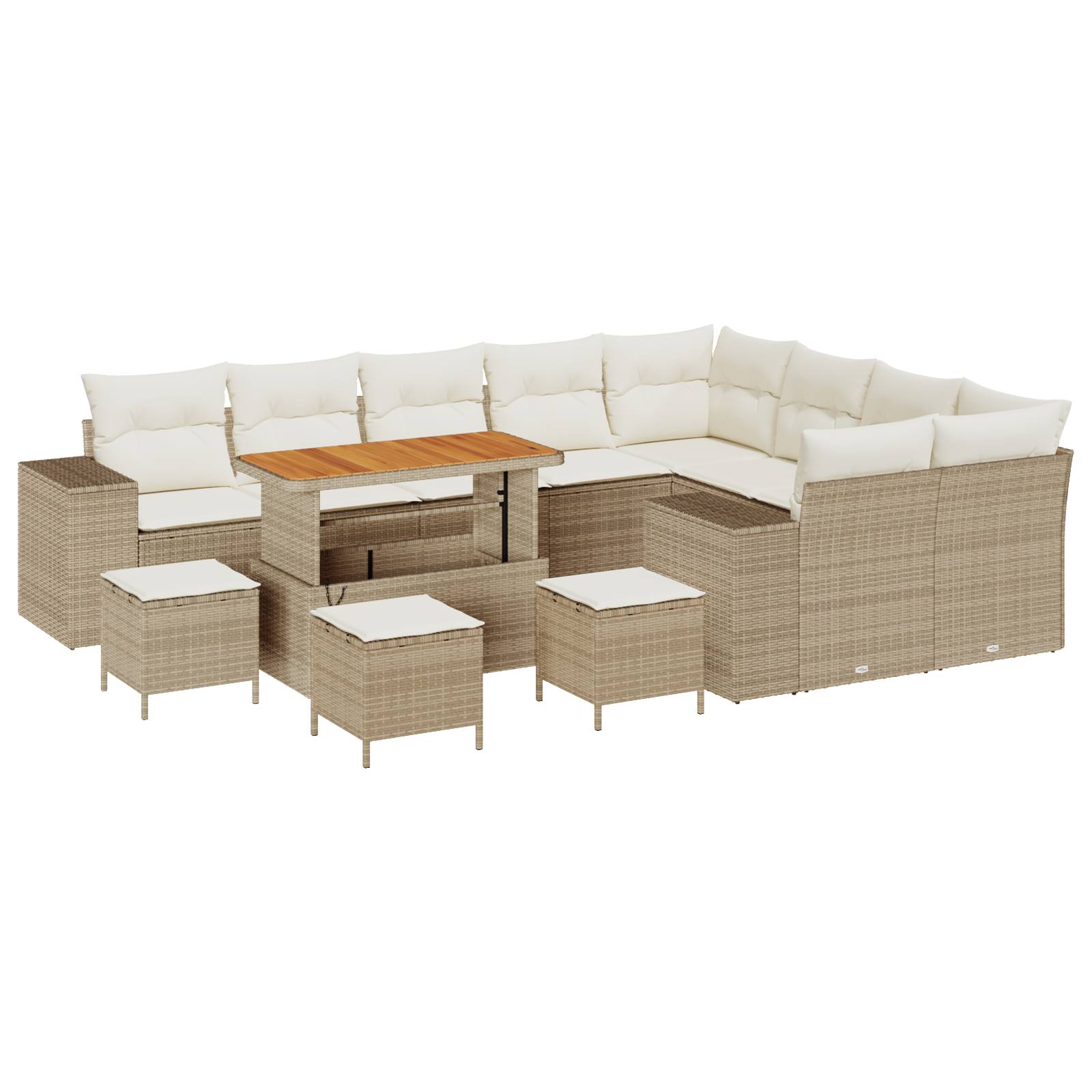 vidaXL 13-teiliges Garten-Sofa-Set mit Kissen Beige Poly Rattan Akazie