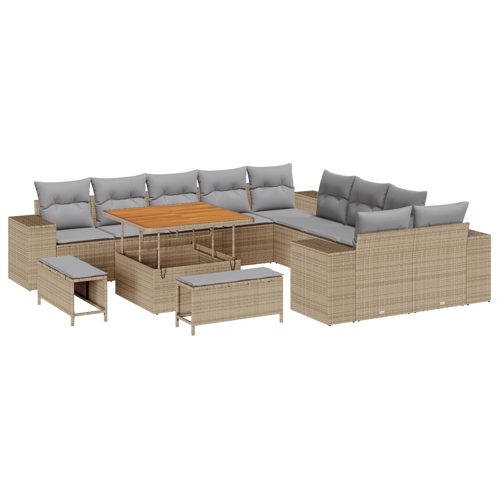 vidaXL 13-teiliges Garten-Sofa-Set mit Kissen Beige Poly Rattan Akazie