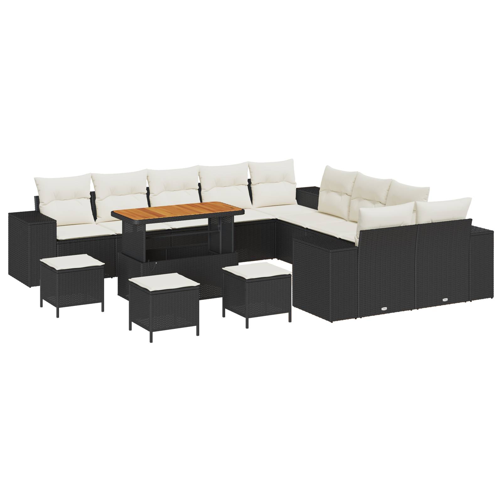 vidaXL 14-teiliges Garten Sofa Set mit Kissen Schwarz Poly Rattan Akazie