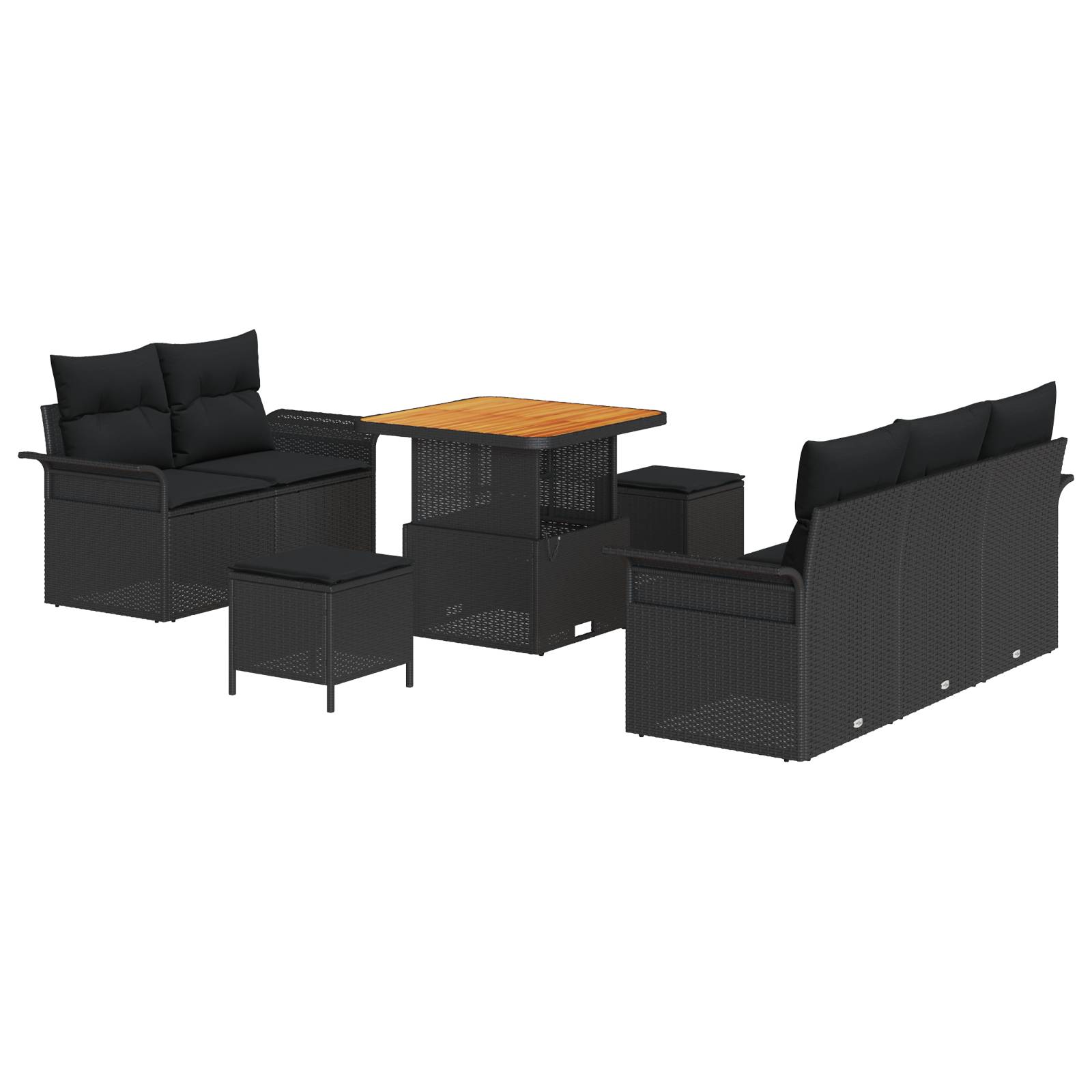 vidaXL 8-teiliges Garten-Sofa-Set mit Kissen Schwarz Poly Rattan Akazie