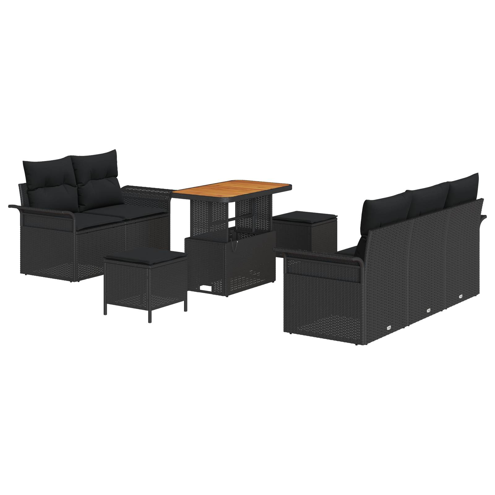 vidaXL 8-teiliges Garten Sofa Set mit Kissen Schwarz Poly Rattan Akazie