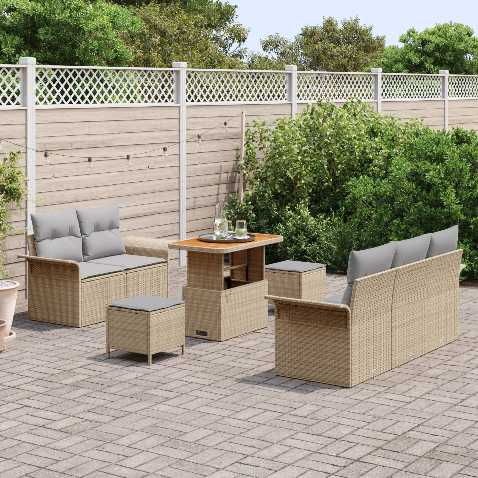 vidaXL 8-teilige Garten Sofa Set mit Kissen Beige Poly Rattan Akazie
