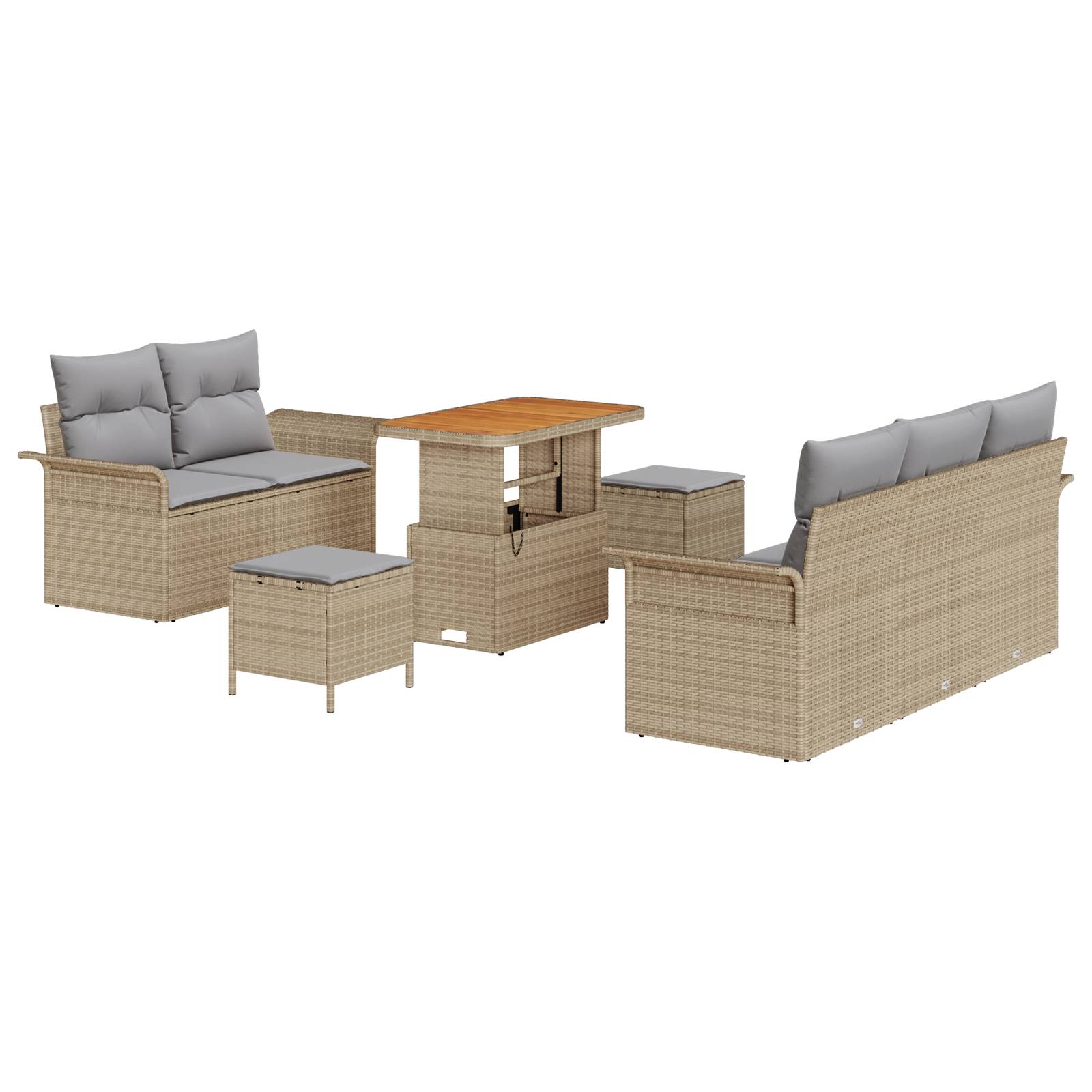 vidaXL 8-teilige Garten Sofa Set mit Kissen Beige Poly Rattan Akazie