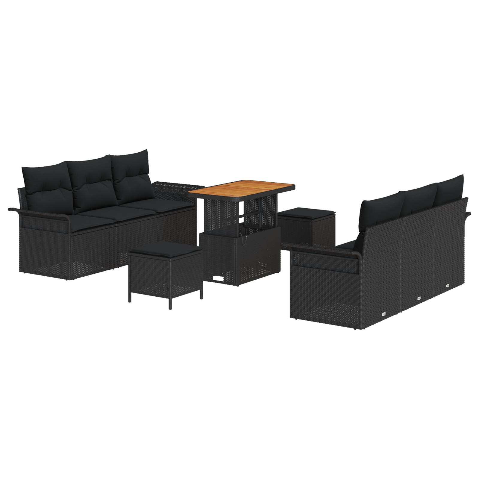 vidaXL 9-teiliges Garten Sofa Set mit Kissen Schwarz Poly Rattan Akazie