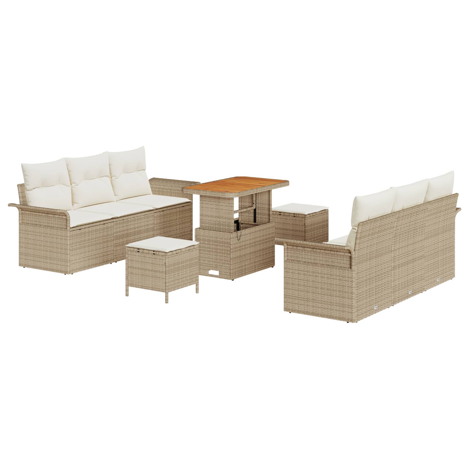 vidaXL 9-tlg. Garten-Sofagarnitur mit Kissen Beige Poly Rattan Akazie
