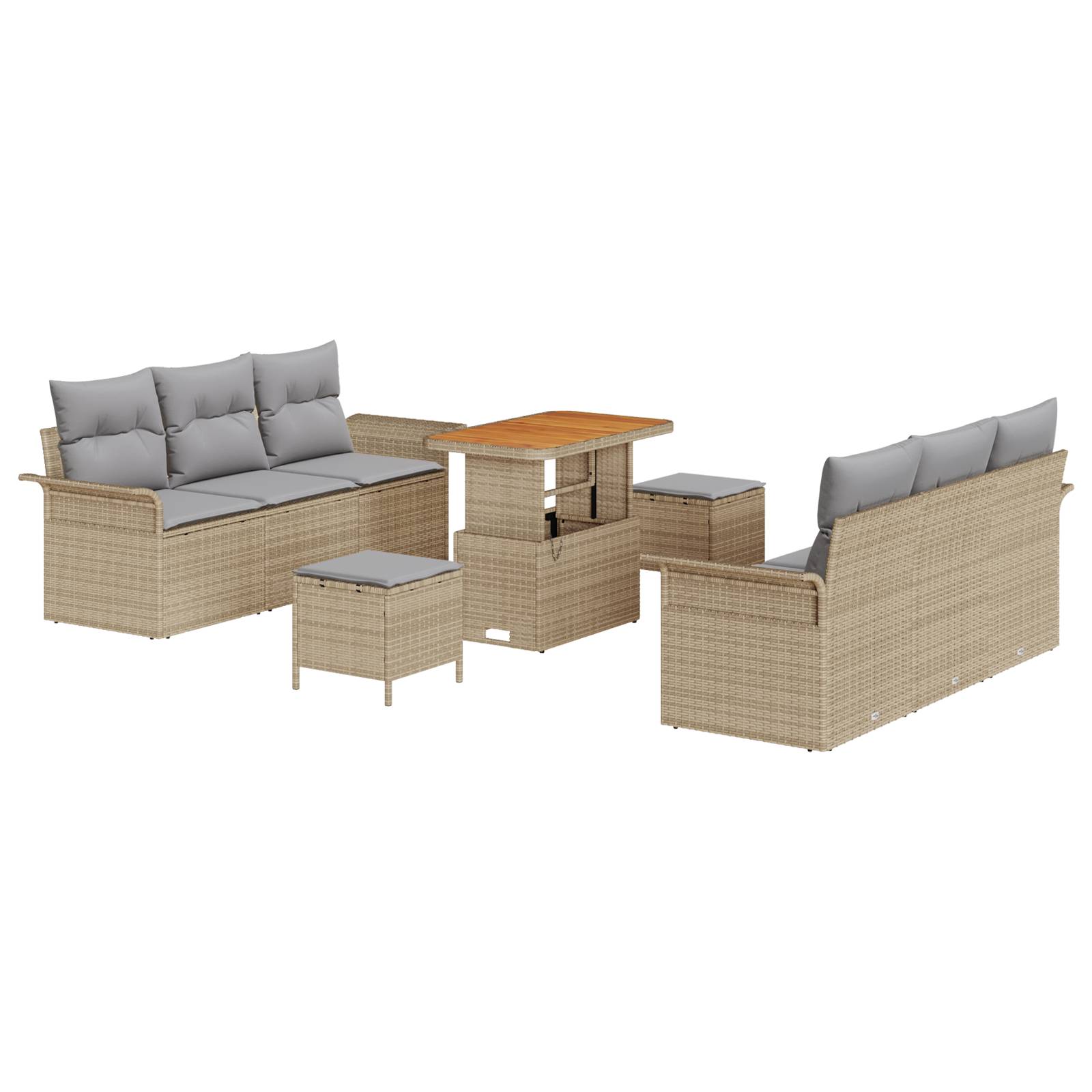 vidaXL 9-teiliges Garten Sofa Set mit Kissen Beige Poly Rattan Akazie