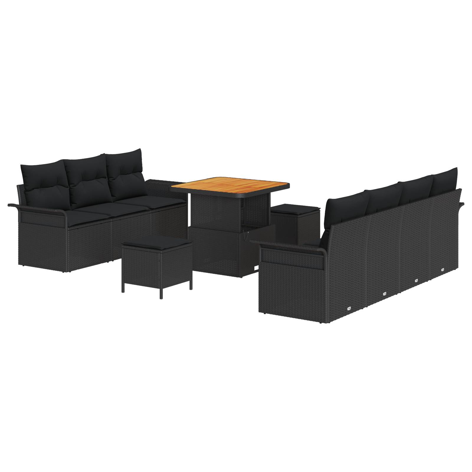 vidaXL 10-teiliges Garten-Sofa-Set mit Kissen Schwarz Poly-Rattan Akazie