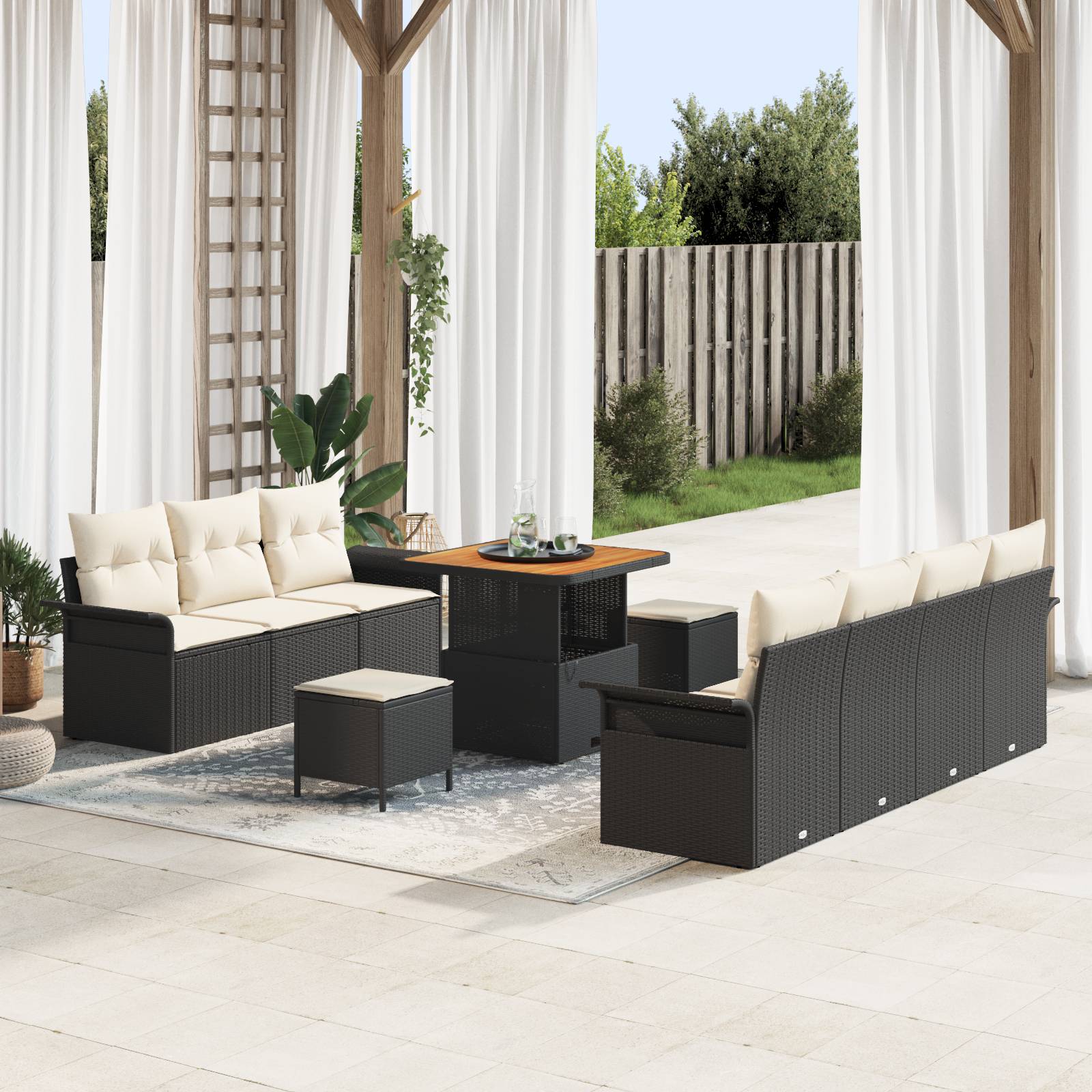 vidaXL 10-teiliges Garten Sofa Set mit Kissen Schwarz Poly Rattan Akazie