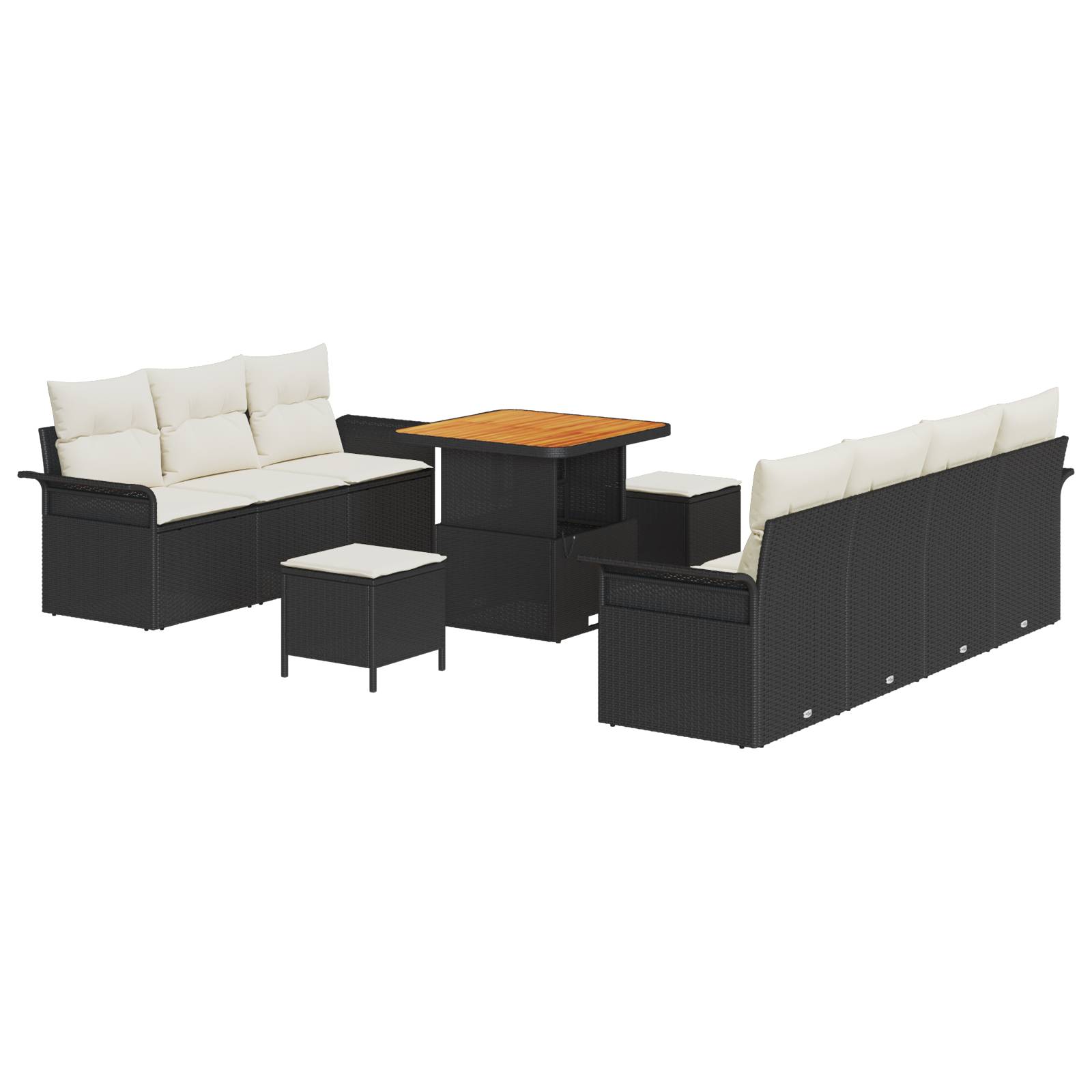 vidaXL 10-teiliges Garten Sofa Set mit Kissen Schwarz Poly Rattan Akazie