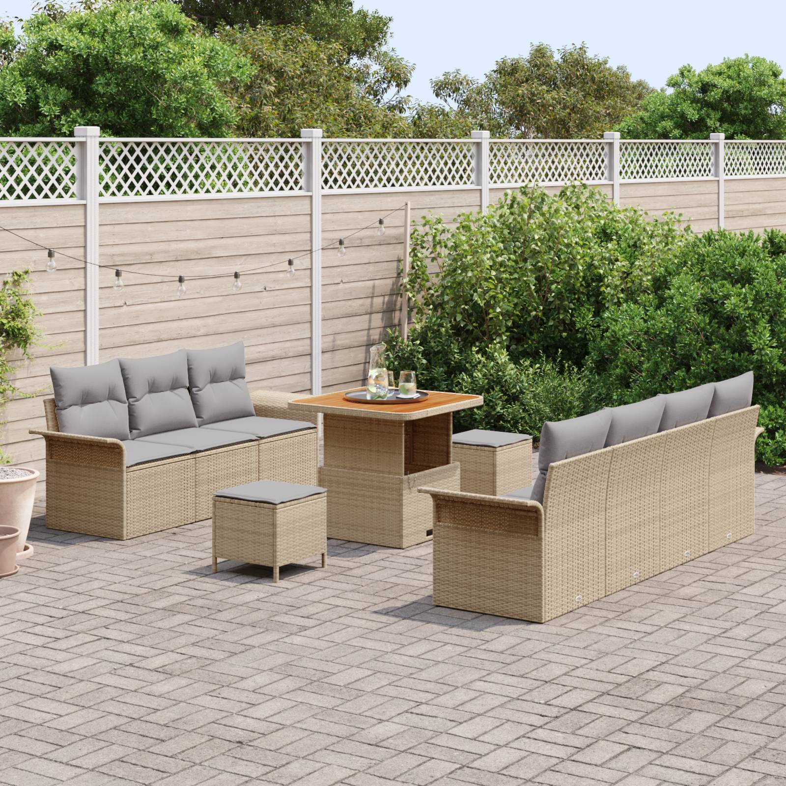 vidaXL 10-teiliges Gartensofa Set mit Kissen Beige Poly Rattan Akazie