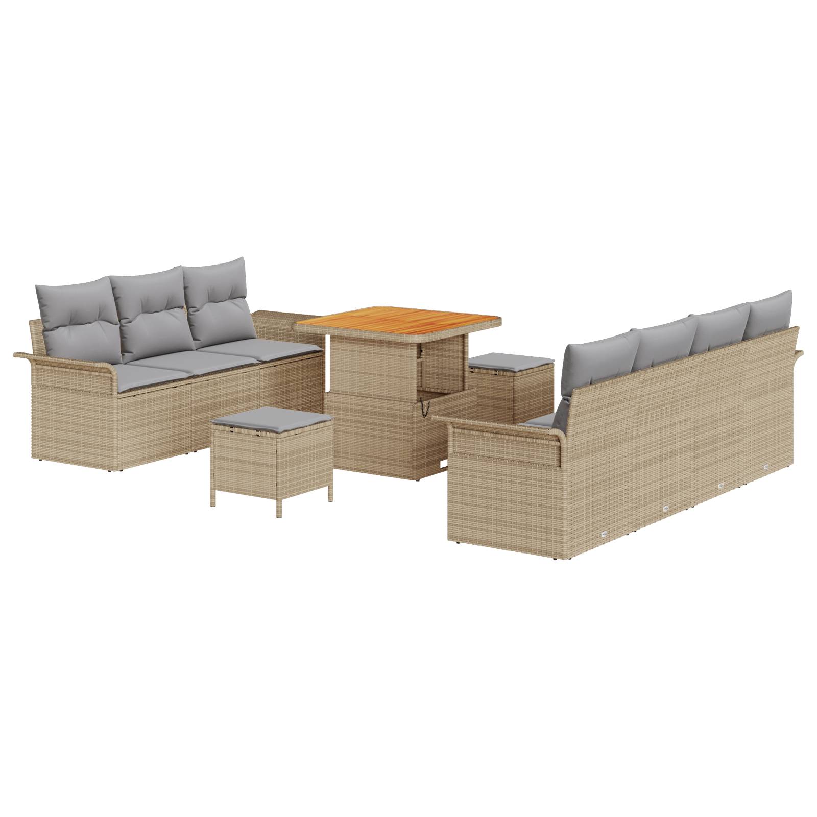 vidaXL 10-teiliges Gartensofa Set mit Kissen Beige Poly Rattan Akazie