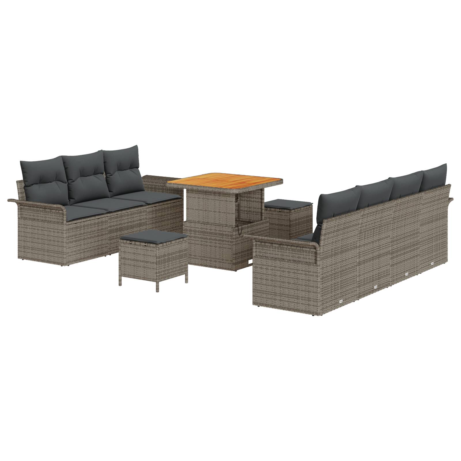 vidaXL 10-teiliges Garten-Sofa-Set mit Kissen Grau Poly-Rattan Akazie