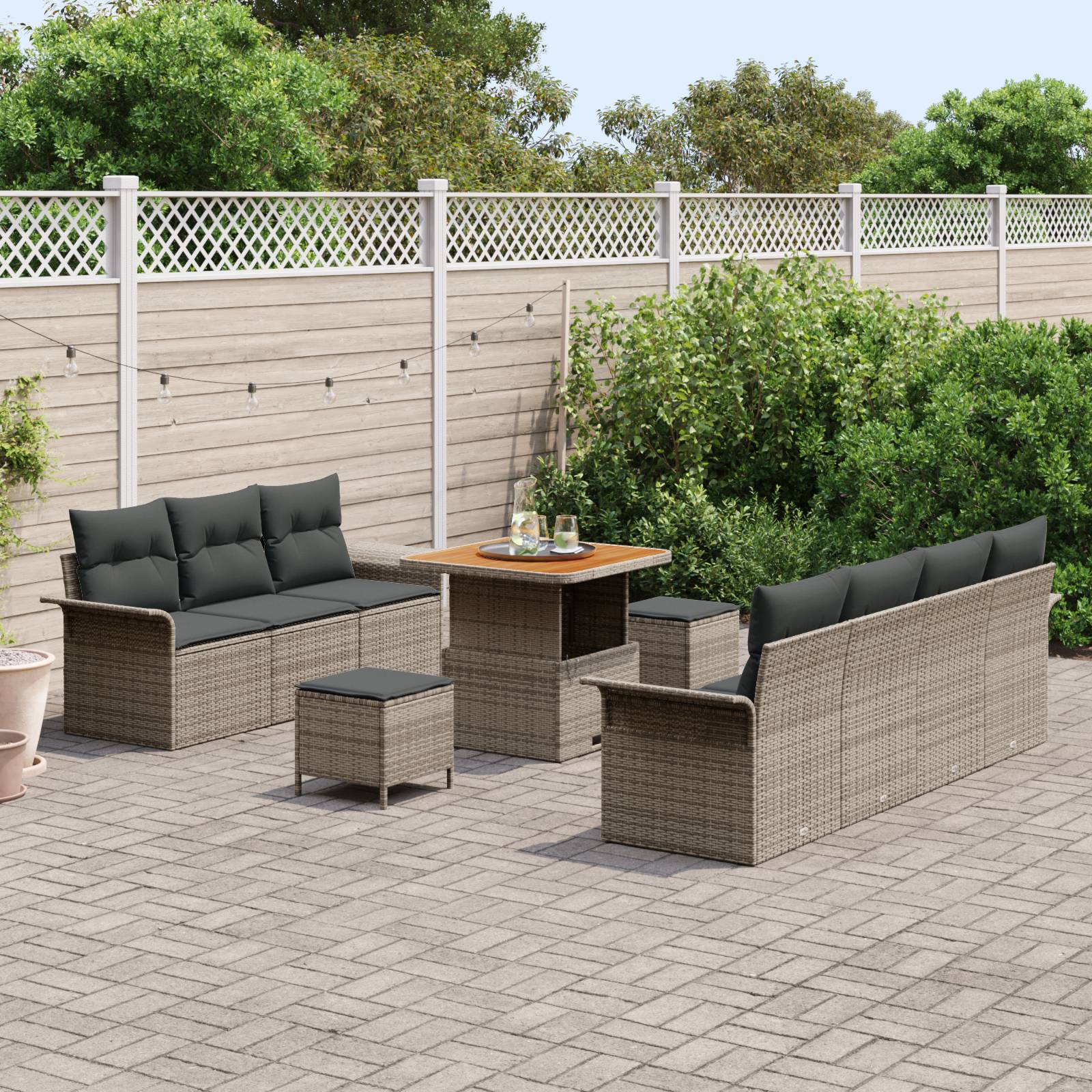 vidaXL 10-teiliges Garten-Sofa-Set mit Kissen Grau Poly-Rattan Akazie