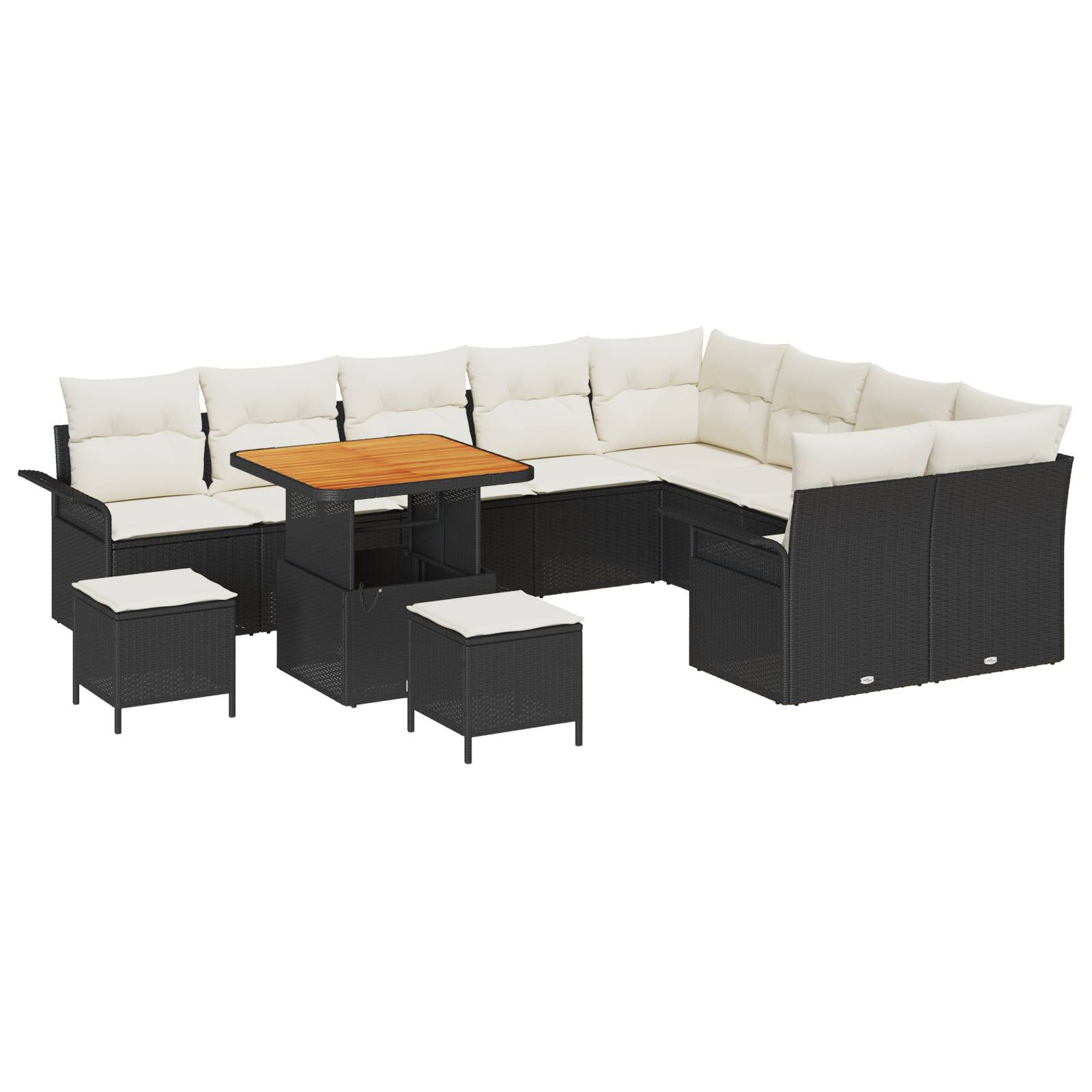 vidaXL 12-teiliges Garten Sofa Set mit Kissen Schwarz Poly Rattan Akazie