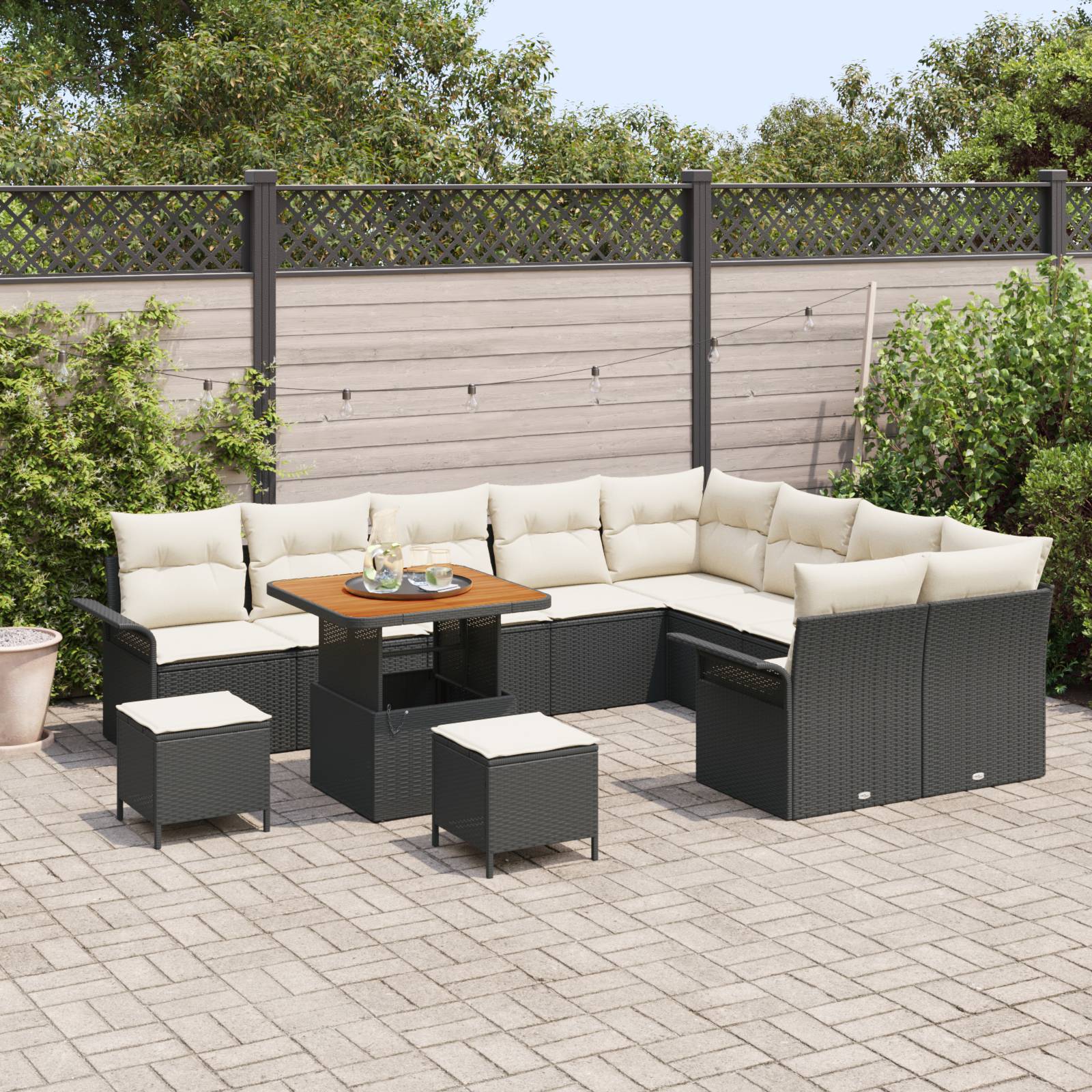vidaXL 12-teiliges Garten Sofa Set mit Kissen Schwarz Poly Rattan Akazie