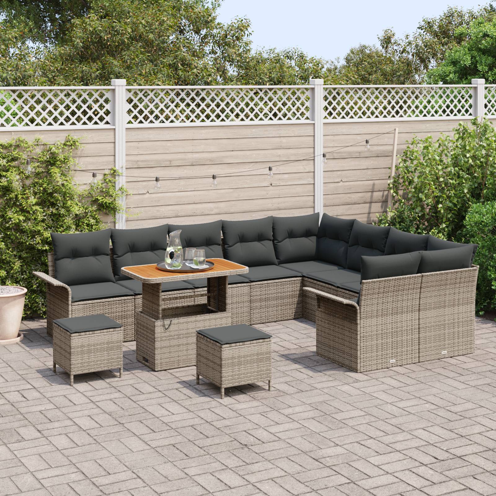 vidaXL 12-teiliges Garten-Sofa-Set mit Kissen Grau Poly Rattan Akazie