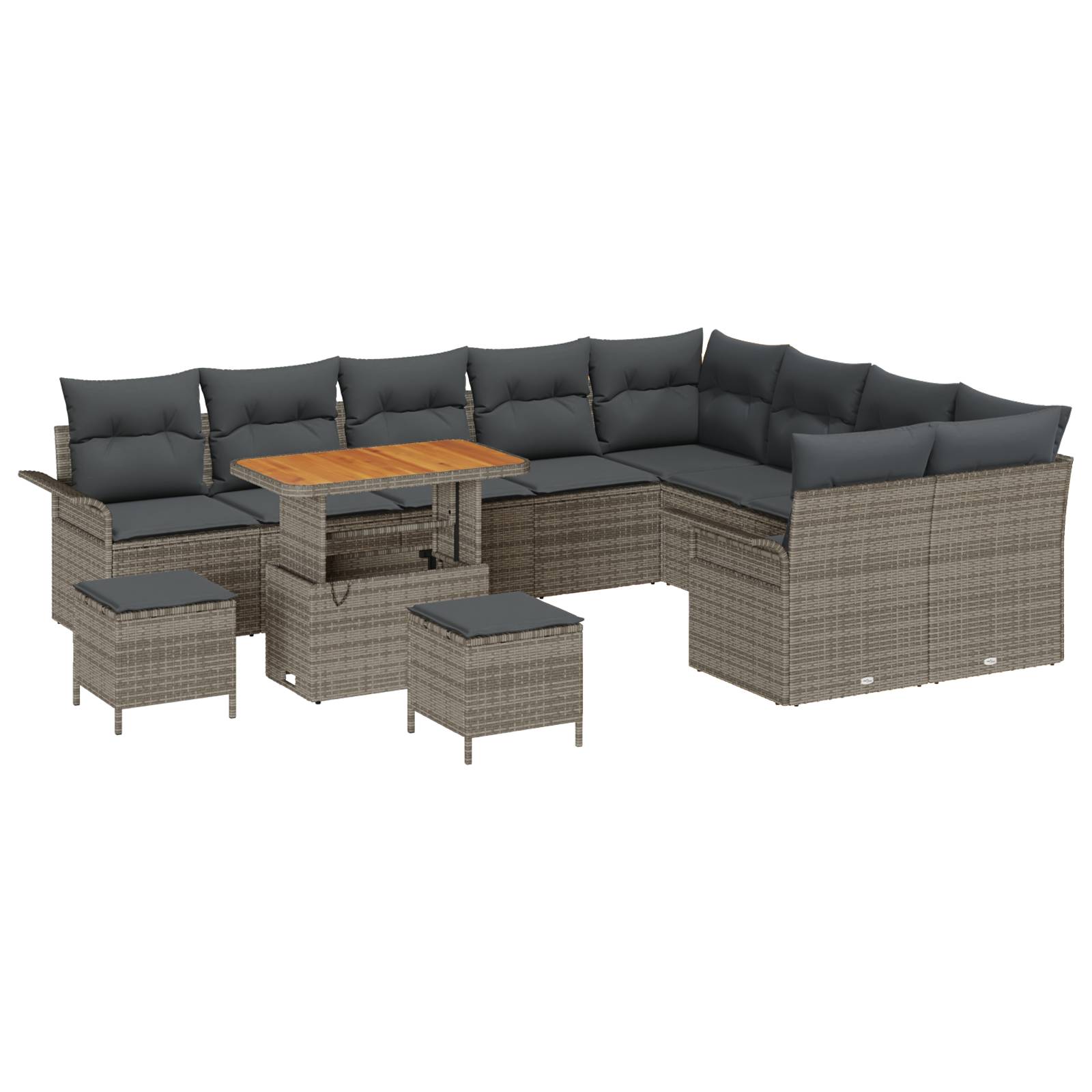vidaXL 12-teiliges Garten-Sofa-Set mit Kissen Grau Poly Rattan Akazie