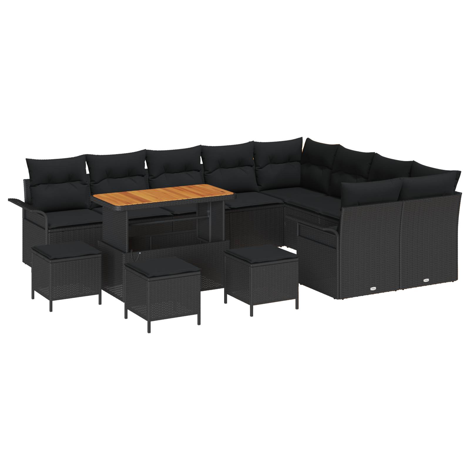 vidaXL 13-teiliges Garten Sofa Set mit Kissen schwarzes Poly-Rattan Akazie