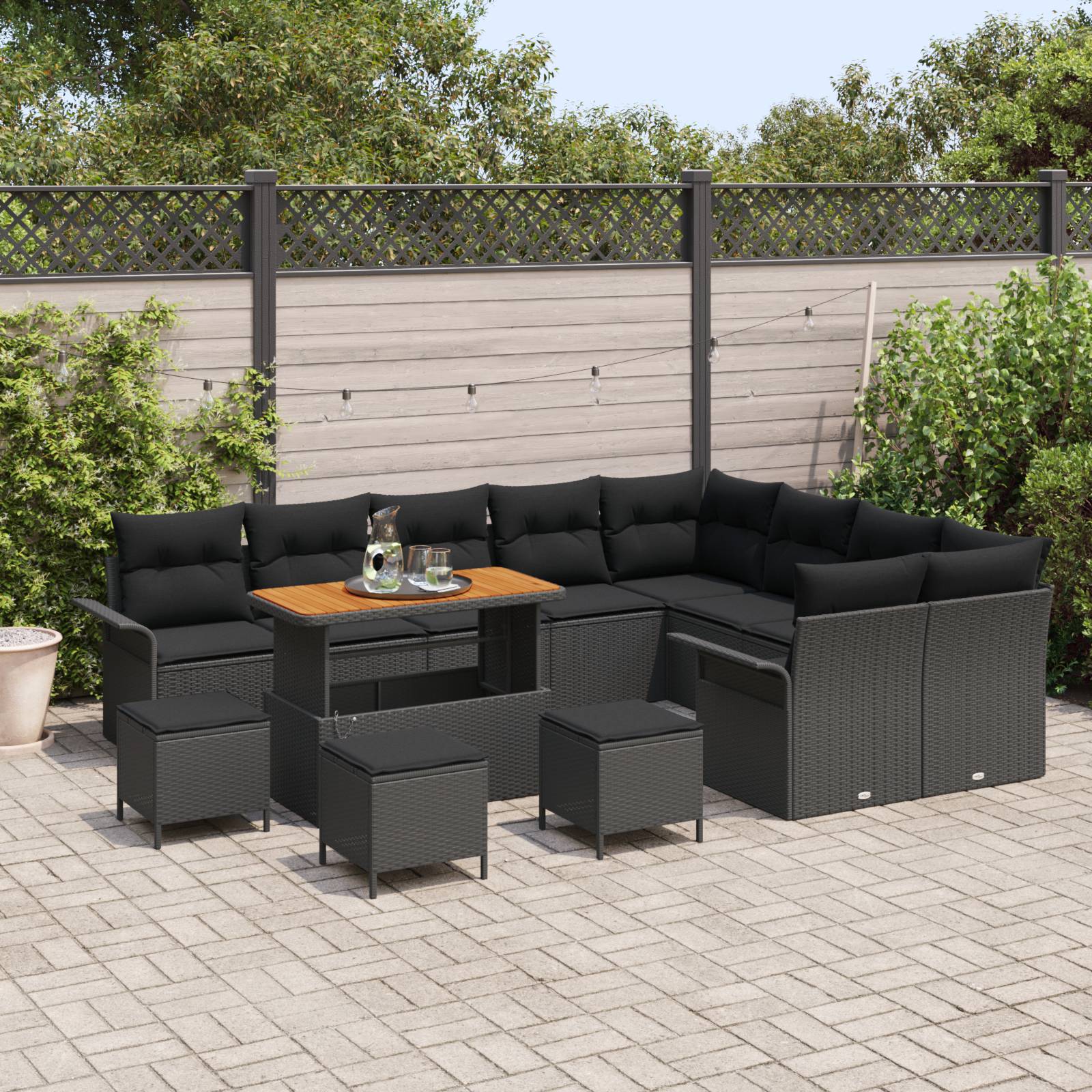 vidaXL 13-teiliges Garten Sofa Set mit Kissen schwarzes Poly-Rattan Akazie