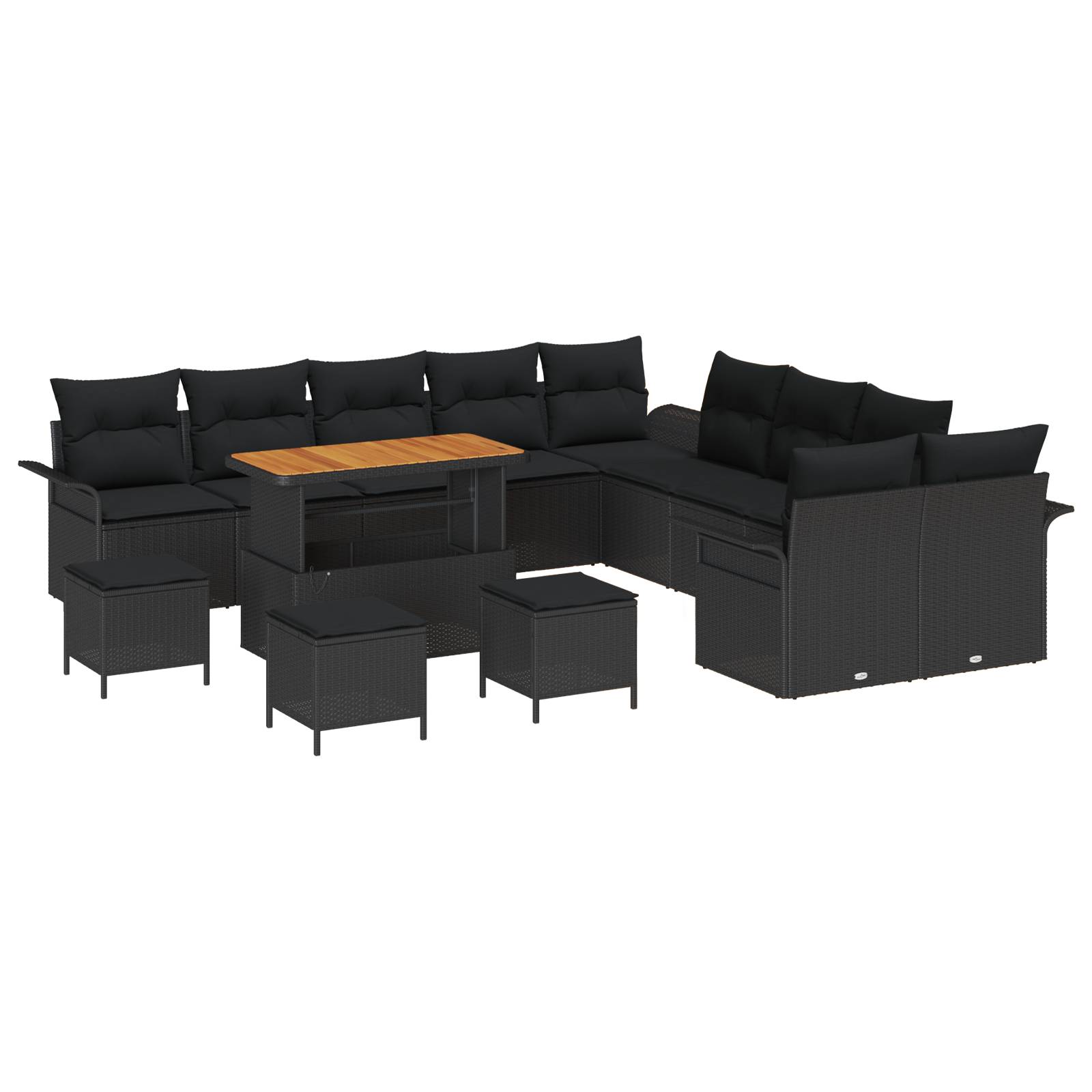vidaXL 14-tlg. Garten-Sofagarnitur mit Kissen Schwarz Poly Rattan