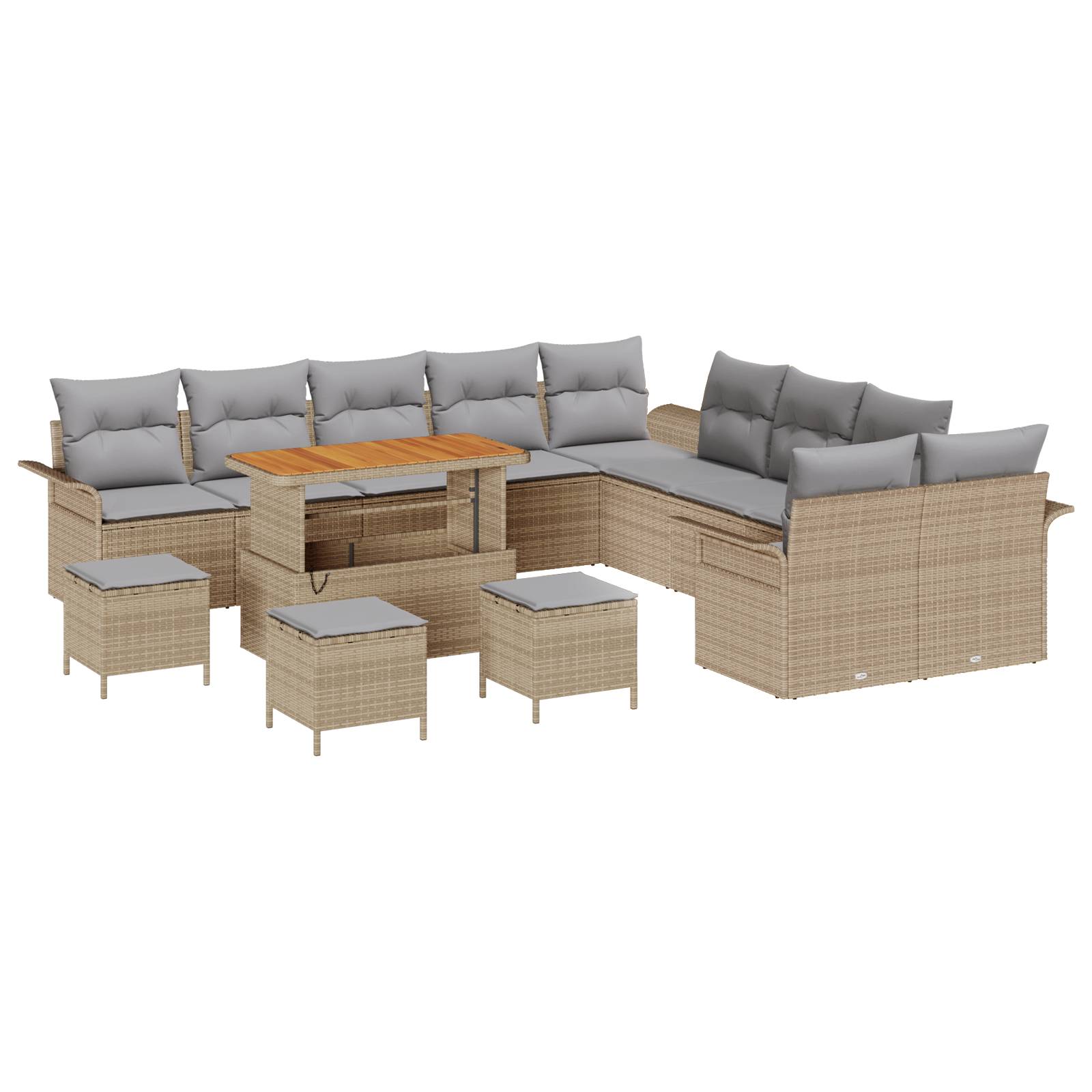 vidaXL 14-tlg. Garten-Sofagarnitur mit Kissen Beige Poly Rattan Akazie