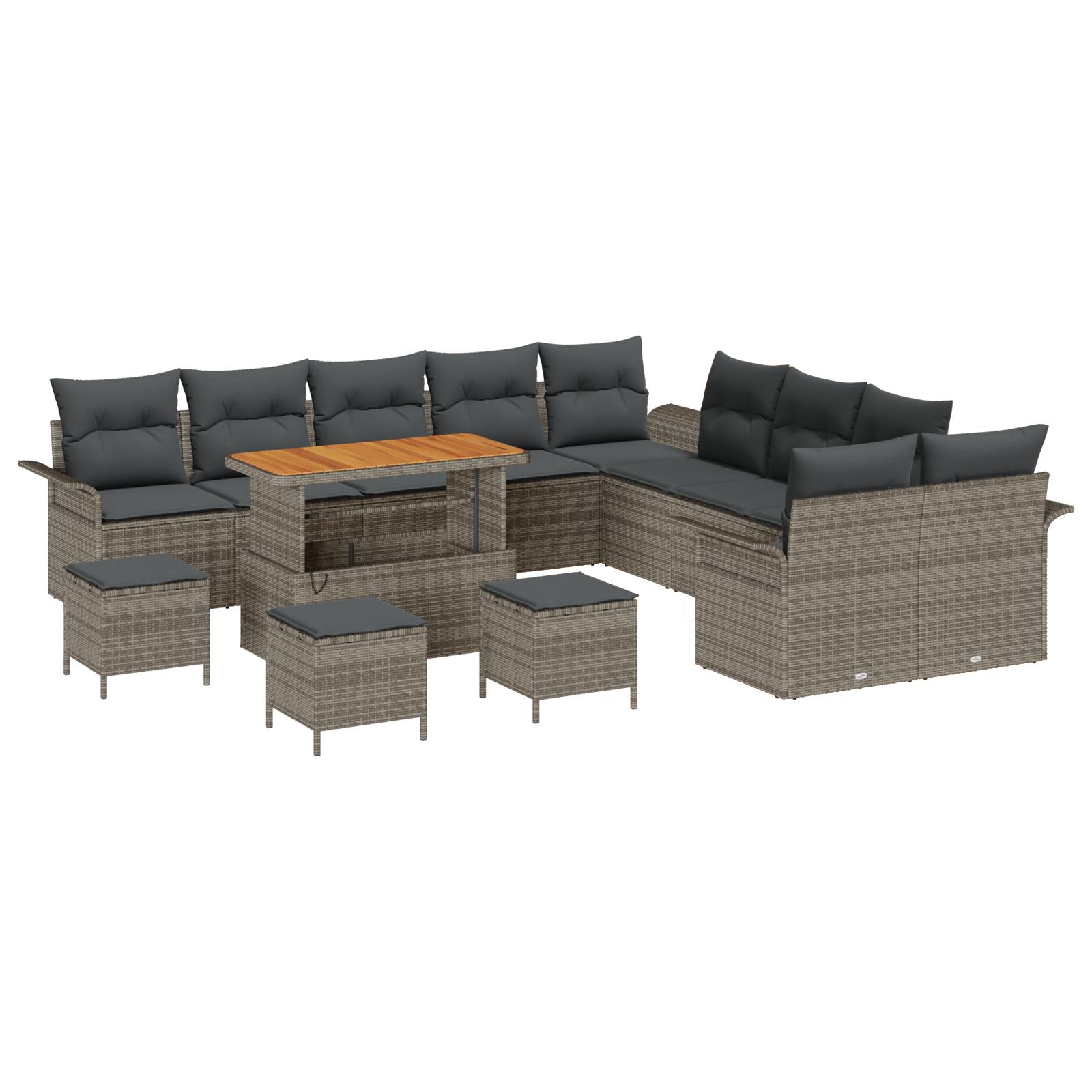 vidaXL 14-teiliges Garten Sofa Set mit Kissen Grau Poly Rattan Akazie