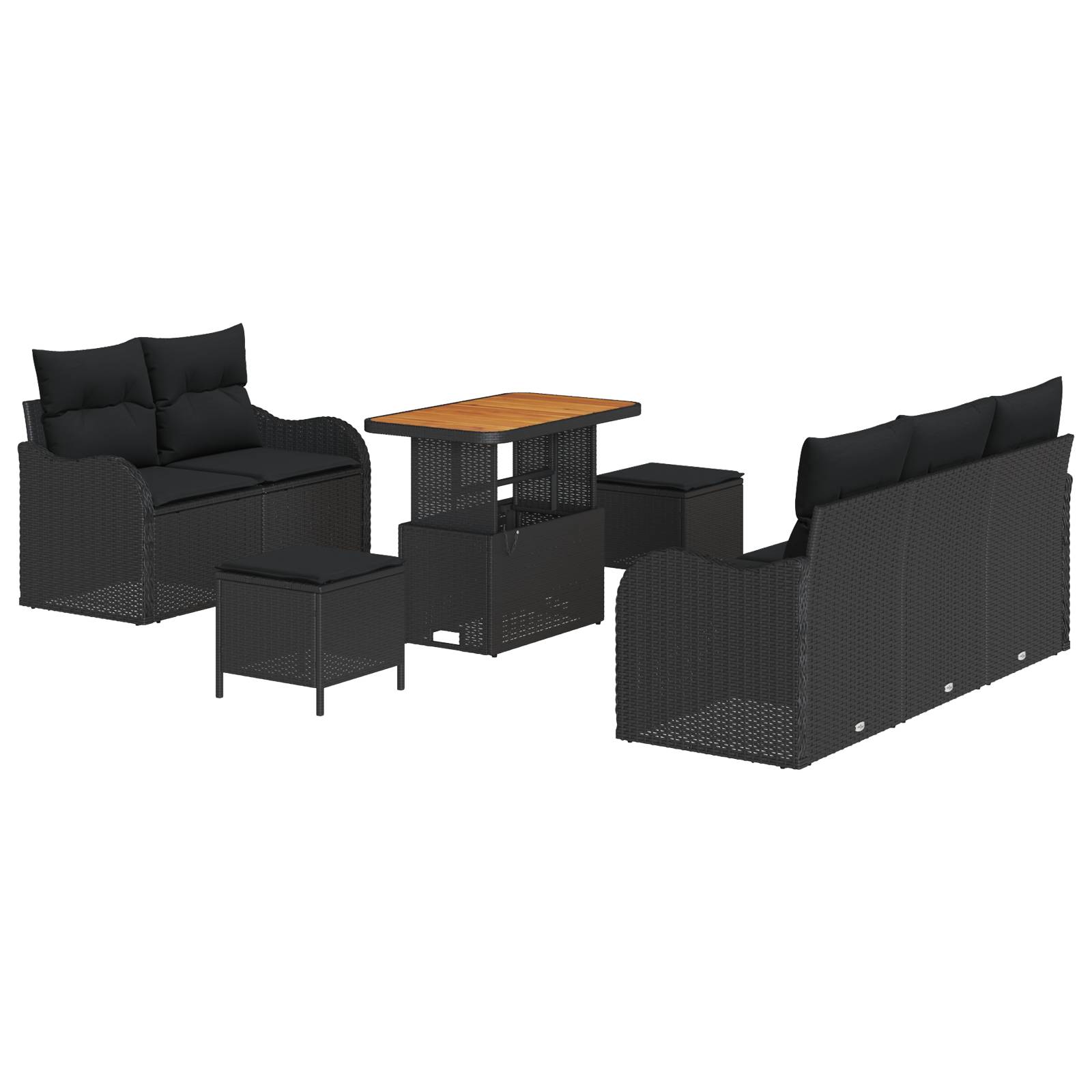 vidaXL 8-teiliges Garten Sofa Set mit Kissen Schwarz Poly-Rattan Akazie