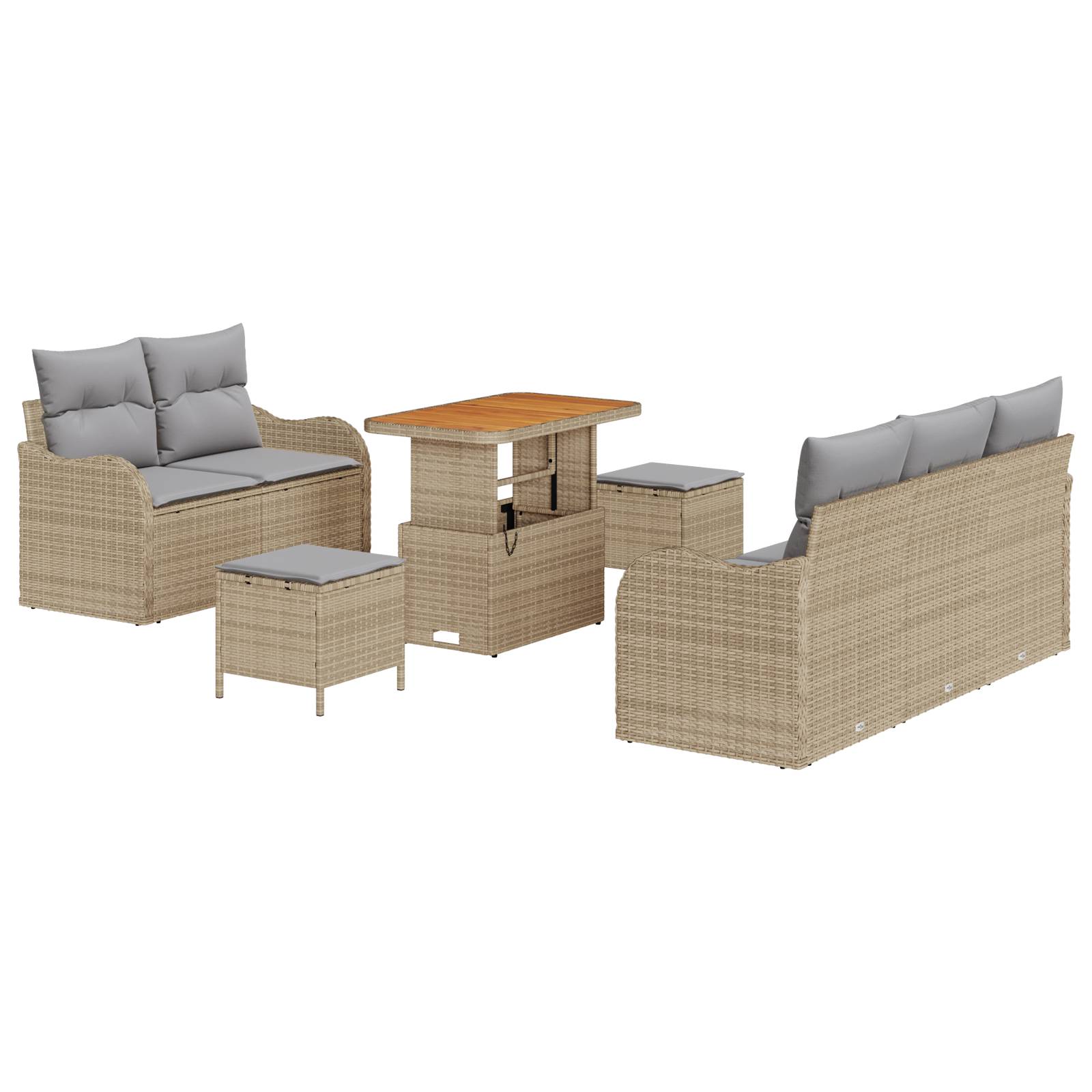 vidaXL 8-teiliges Garten Sofa Set mit Kissen Beiges Poly Rattan Akazie
