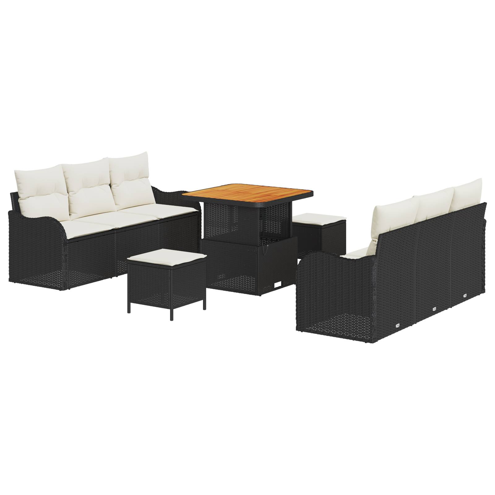 vidaXL 9-tlg. Garten Sofa Set mit Kissen Schwarz Poly Rattan Akazie