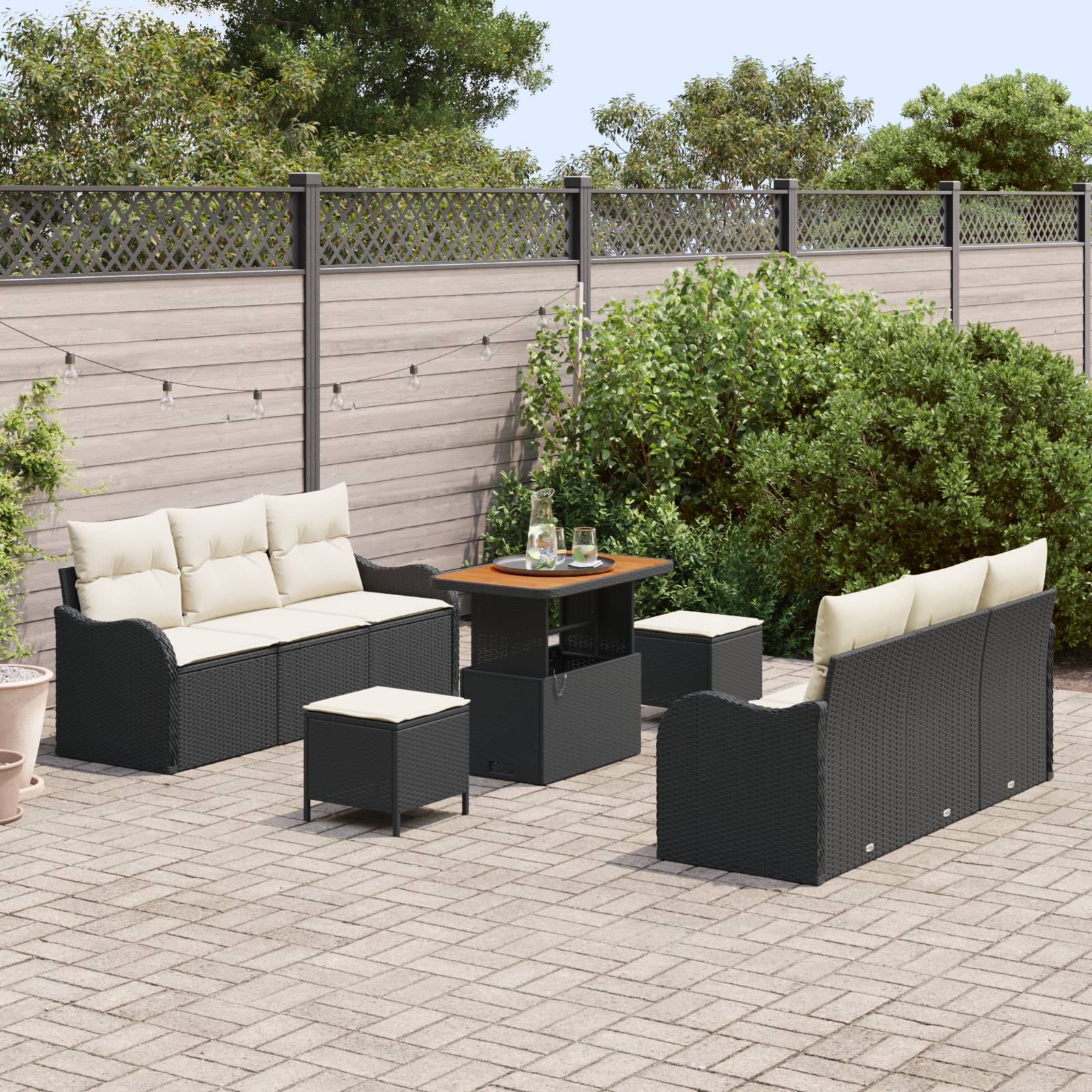 vidaXL 9-teiliges Garten Sofa Set mit Kissen Schwarz Poly Rattan Akazie