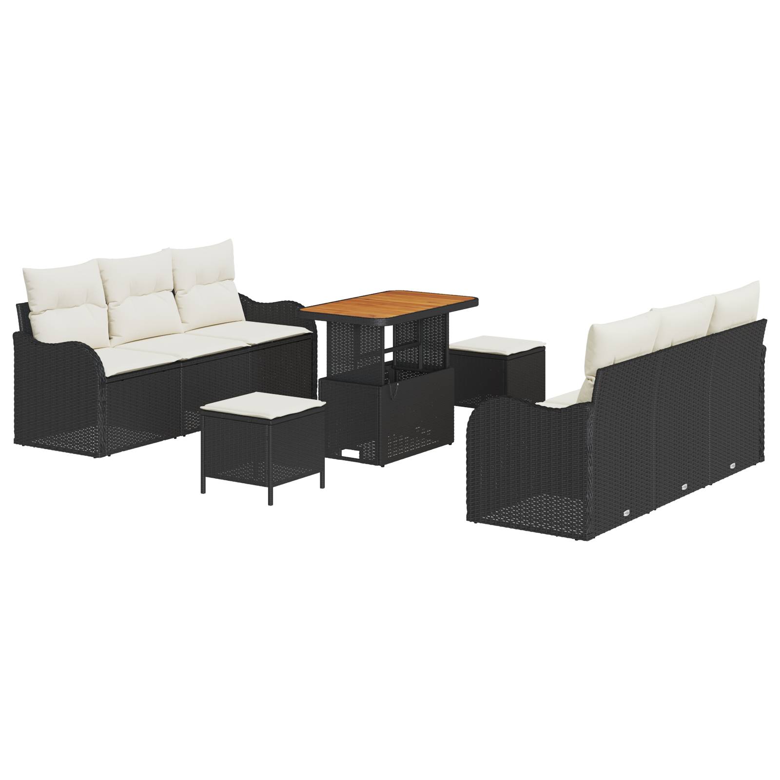 vidaXL 9-teiliges Garten Sofa Set mit Kissen Schwarz Poly Rattan Akazie