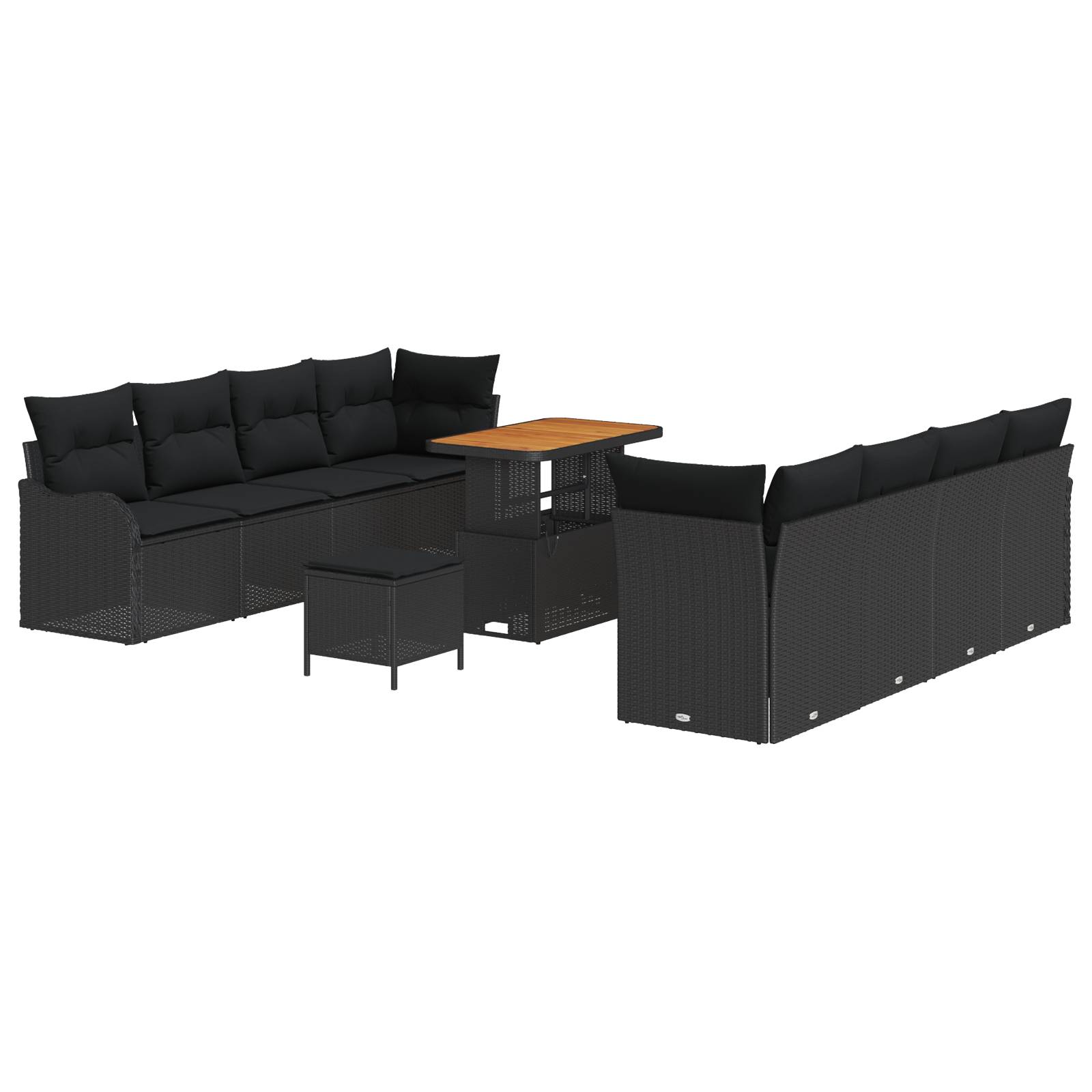 vidaXL 11-teiliges Garten Sofa Set mit Kissen Schwarz Poly Rattan Akazie