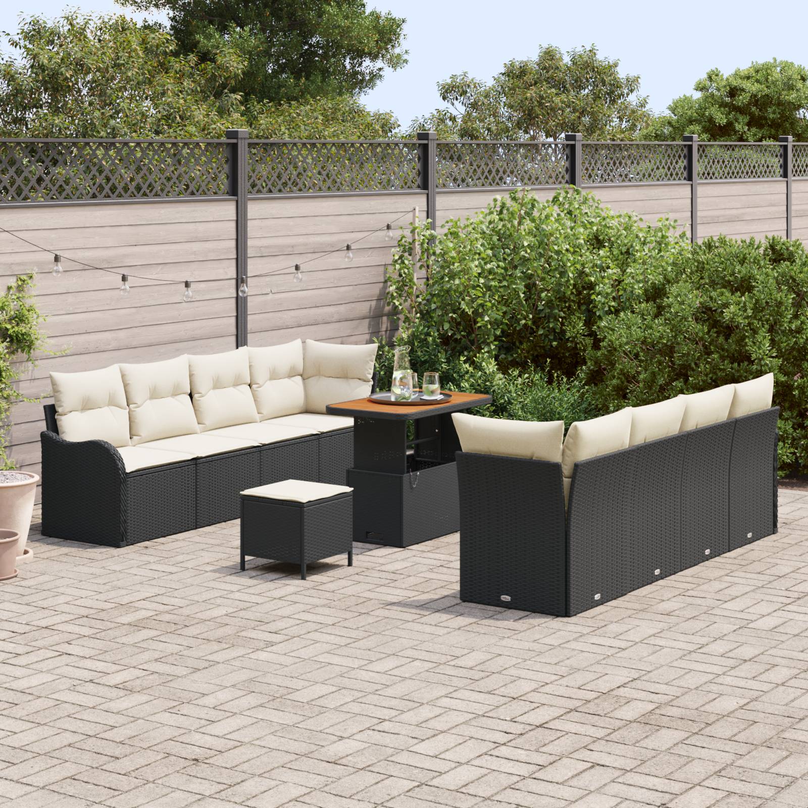 vidaXL 11-tlg. Garten-Sofagarnitur mit Kissen Schwarz Poly Rattan