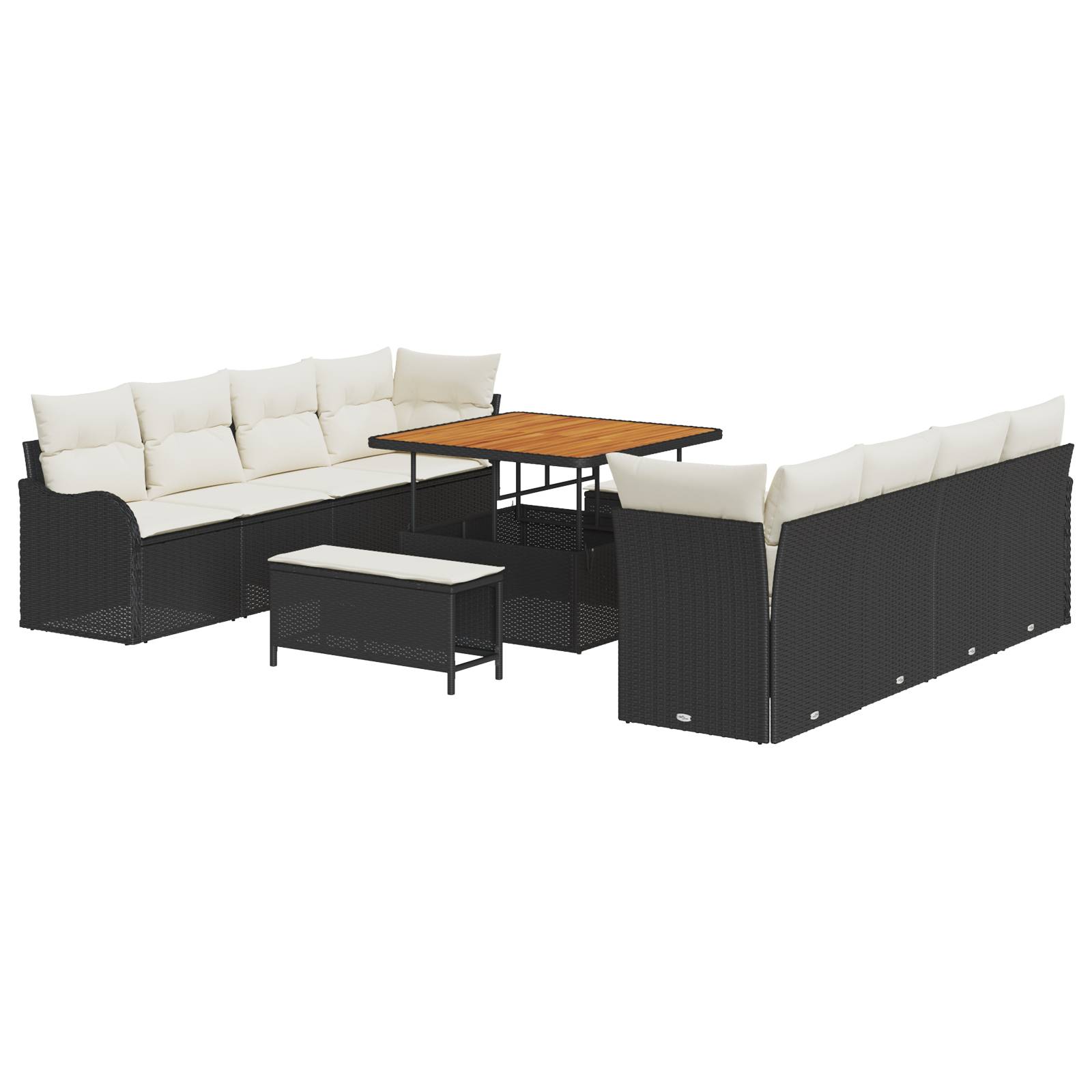 vidaXL 11-tlg. Garten-Sofagarnitur mit Kissen Schwarz Poly Rattan