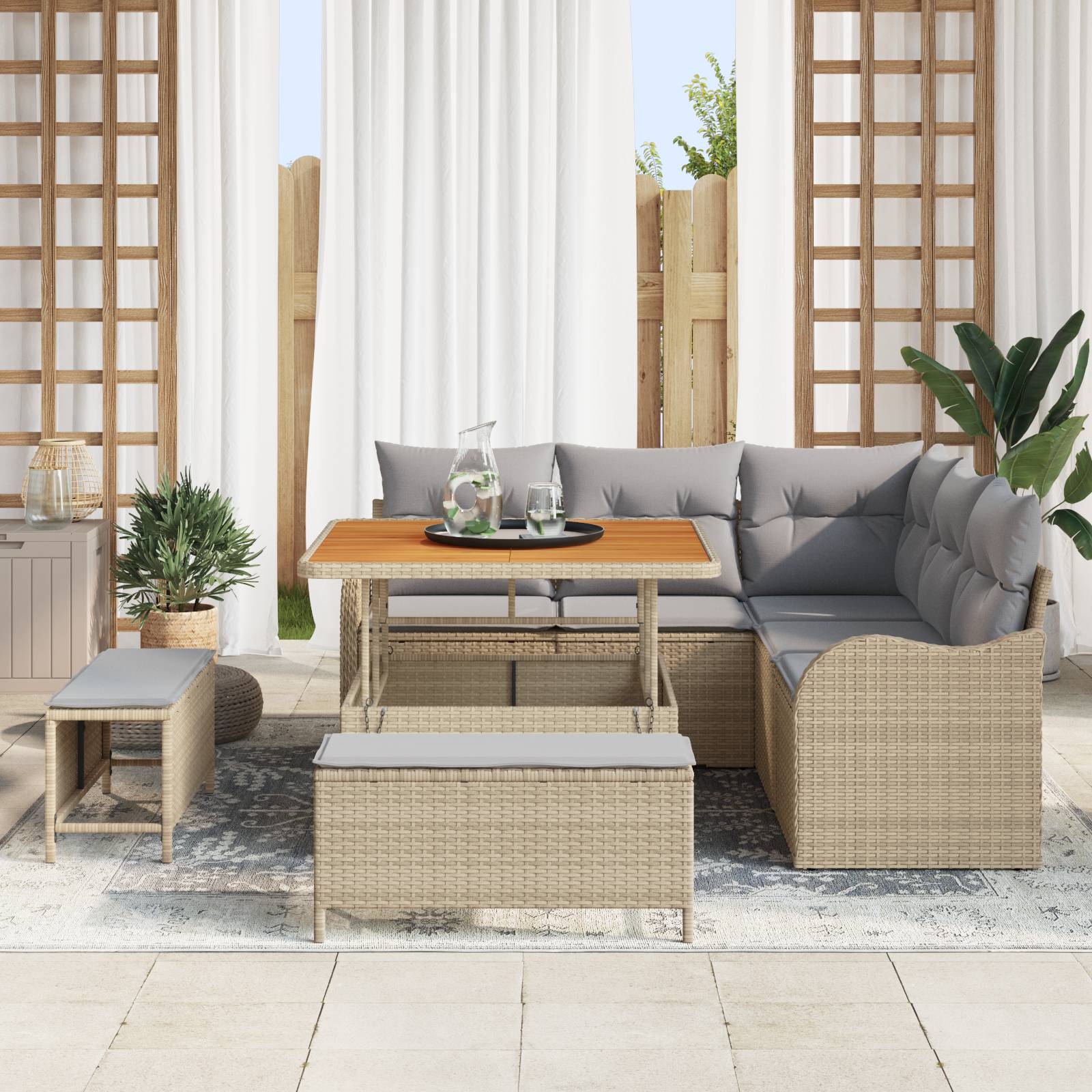 vidaXL 8-teiliges Garten-Sofa Set mit Kissen Beige Poly-Rattan Akazie