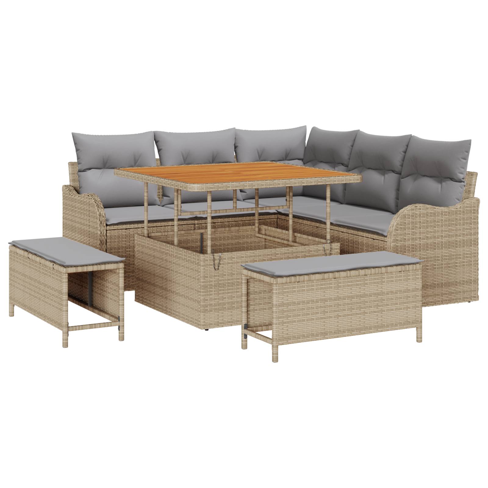 vidaXL 8-teiliges Garten-Sofa Set mit Kissen Beige Poly-Rattan Akazie