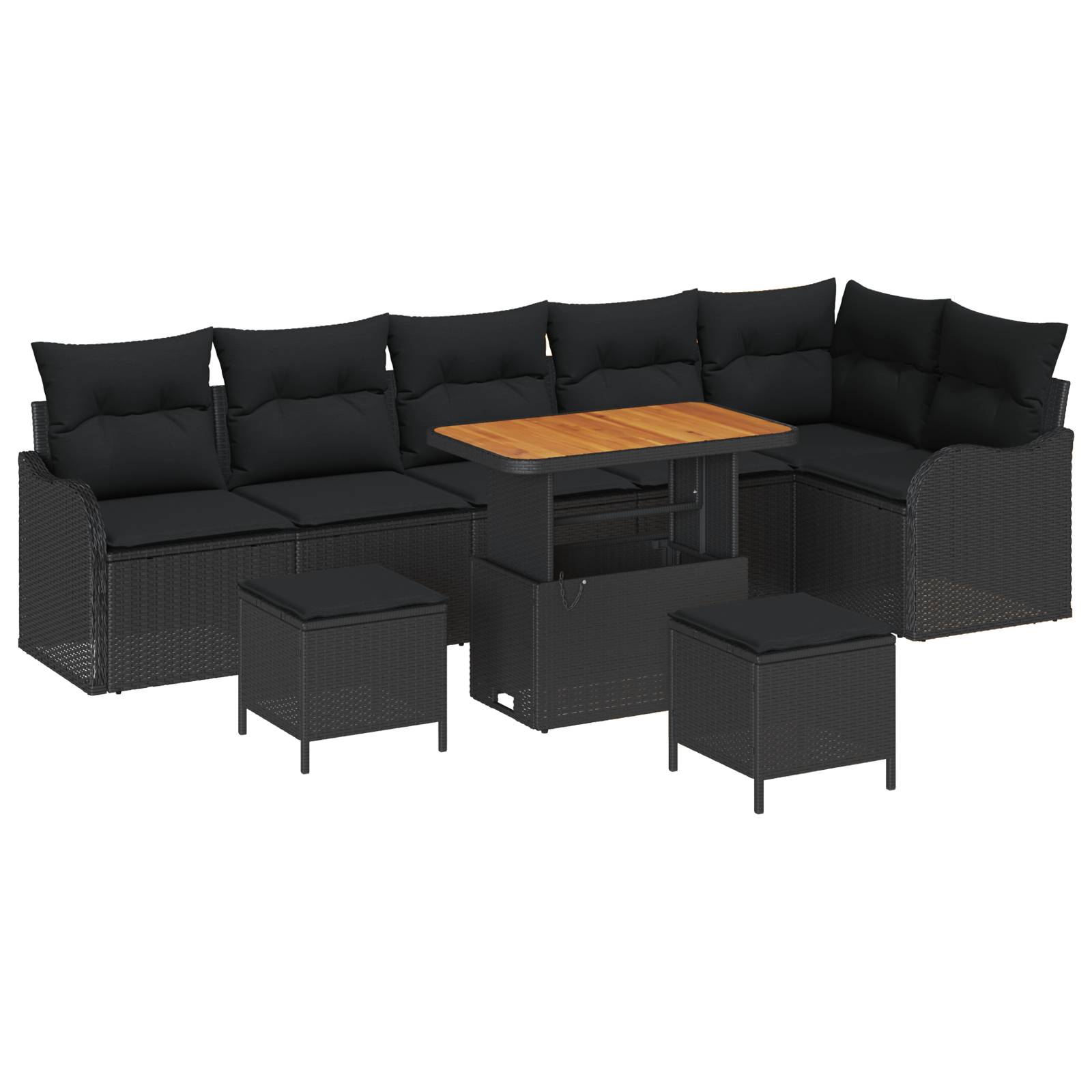 vidaXL 9-teiliges Garten Sofa Set mit Kissen Schwarz Poly-Rattan Akazie