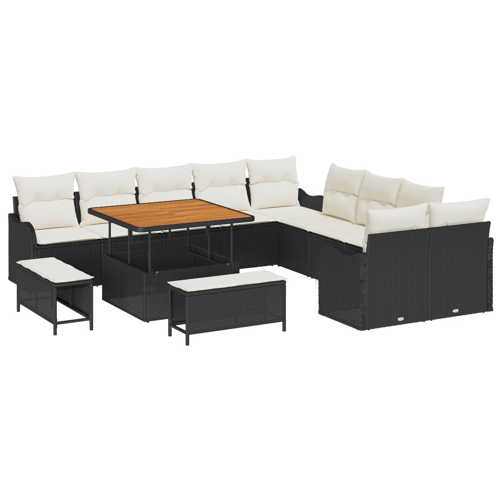 vidaXL 13-teiliges Garten Sofa Set mit Kissen Schwarz Poly Rattan Akazie