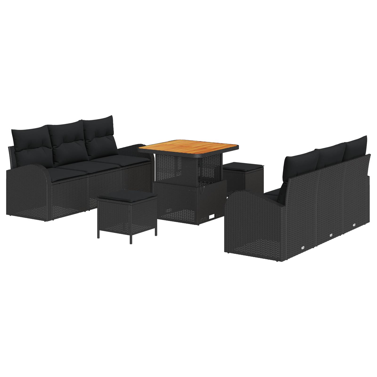 vidaXL 9-teiliges Garten Sofa Set mit Kissen Schwarz Poly Rattan Akazie