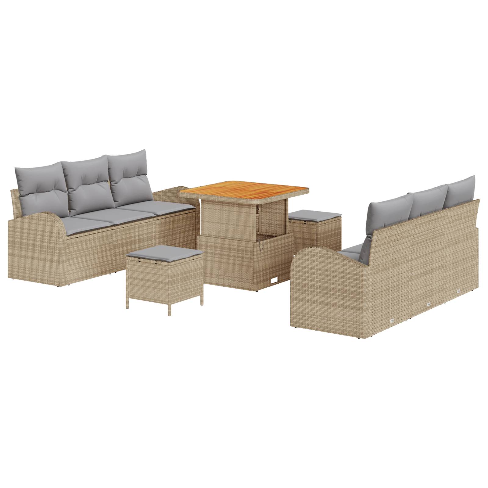 vidaXL 9-teiliges Garten Sofa Set mit Kissen Beige Poly Rattan Akazie