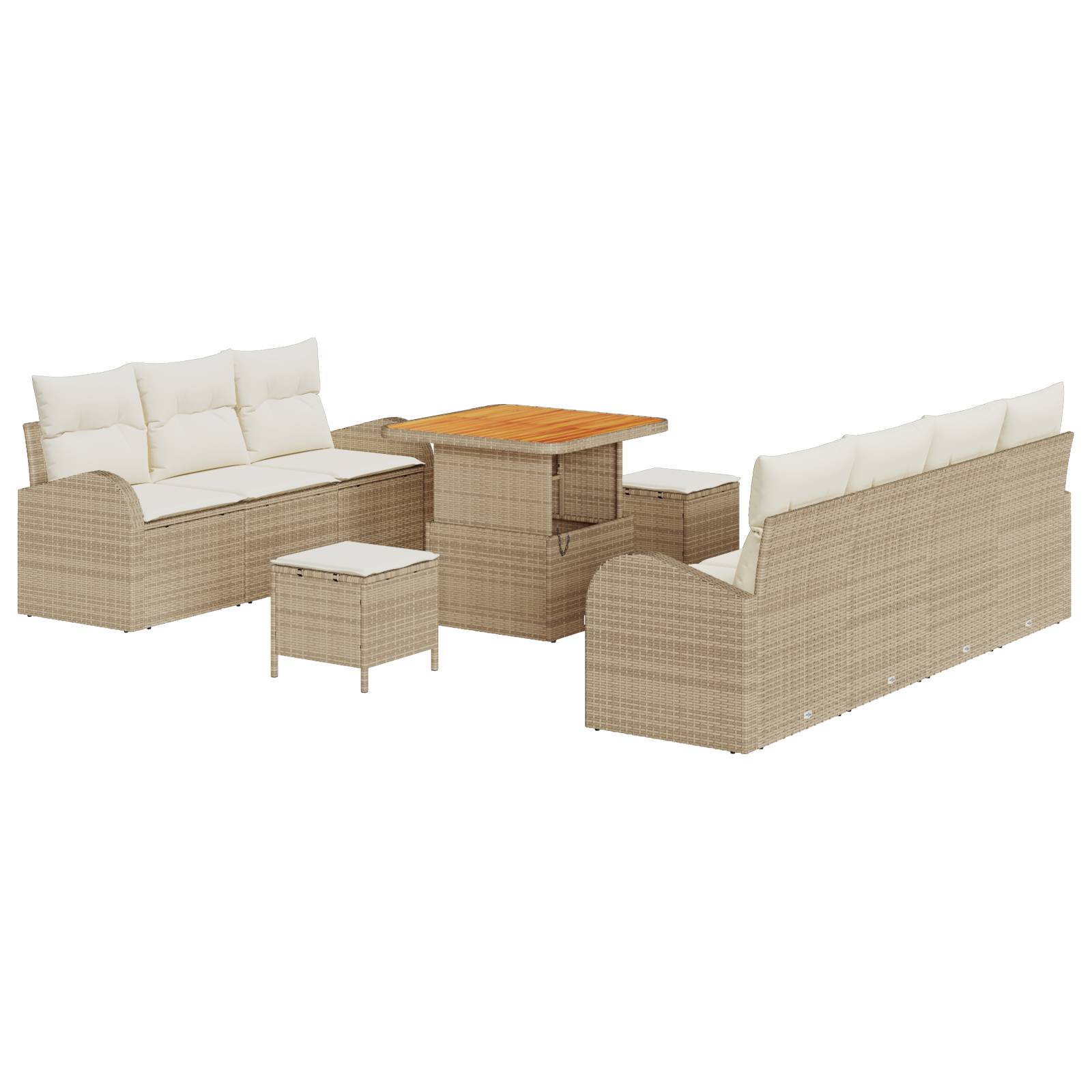 vidaXL 10-teiliges Garten-Sofa-Set mit Kissen in beigem Poly-Rattan