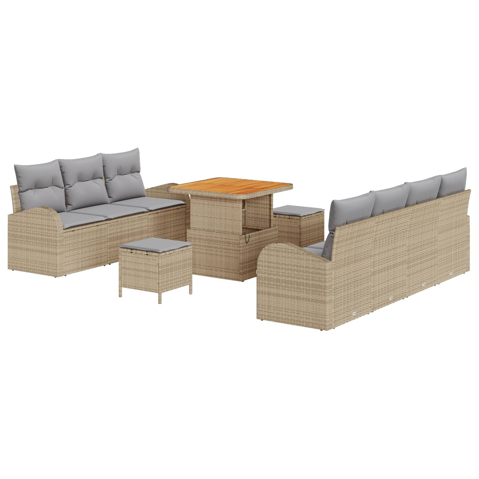 vidaXL 10-teiliges Garten Sofa Set mit Kissen Beige Poly Rattan Akazie