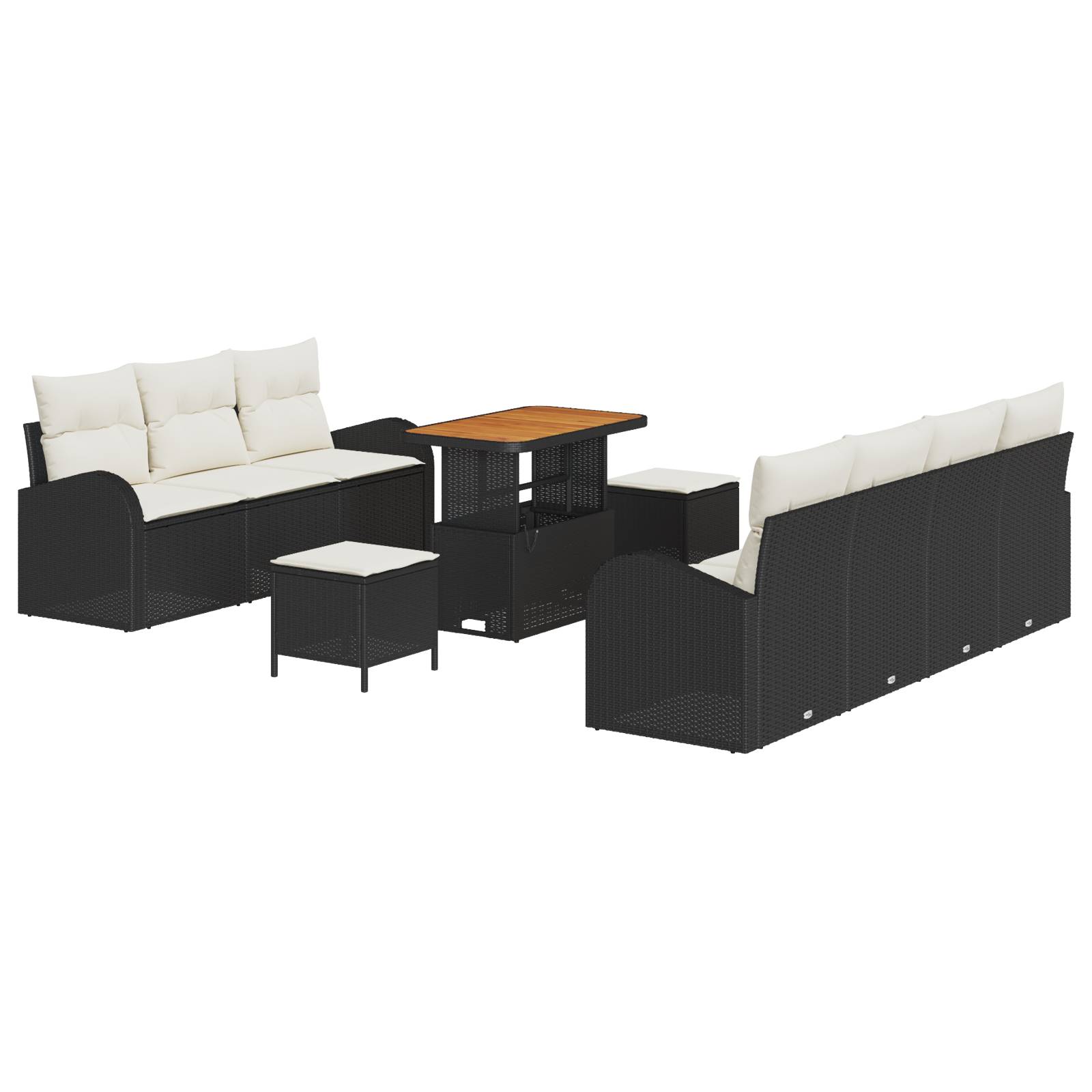vidaXL 10-teiliges Garten Sofa Set mit Kissen Schwarz Poly Rattan Akazie