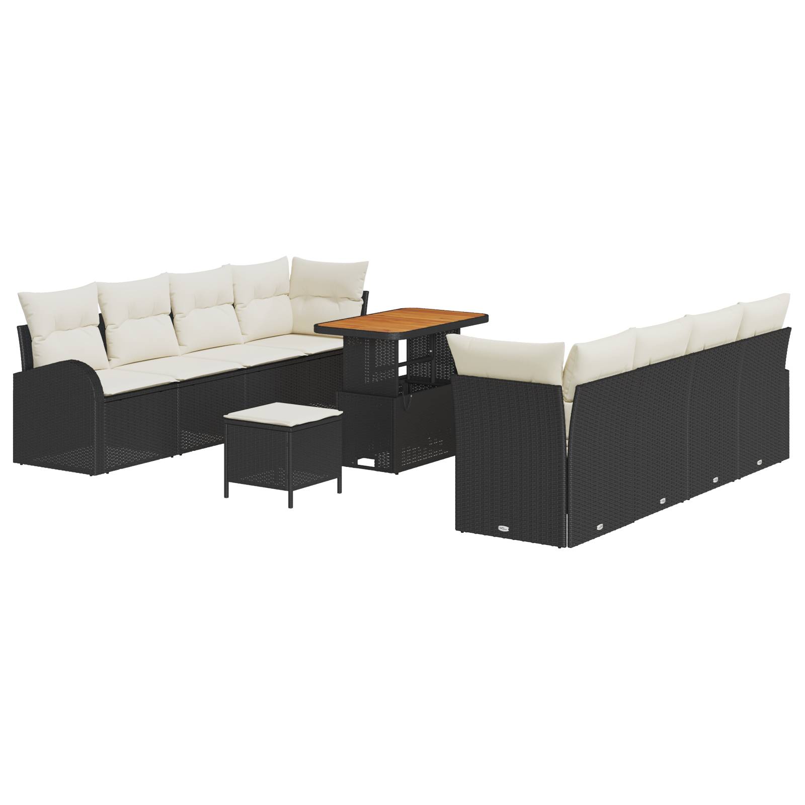 vidaXL 11-teiliges Garten Sofa Set mit Kissen Schwarz Poly Rattan Akazie