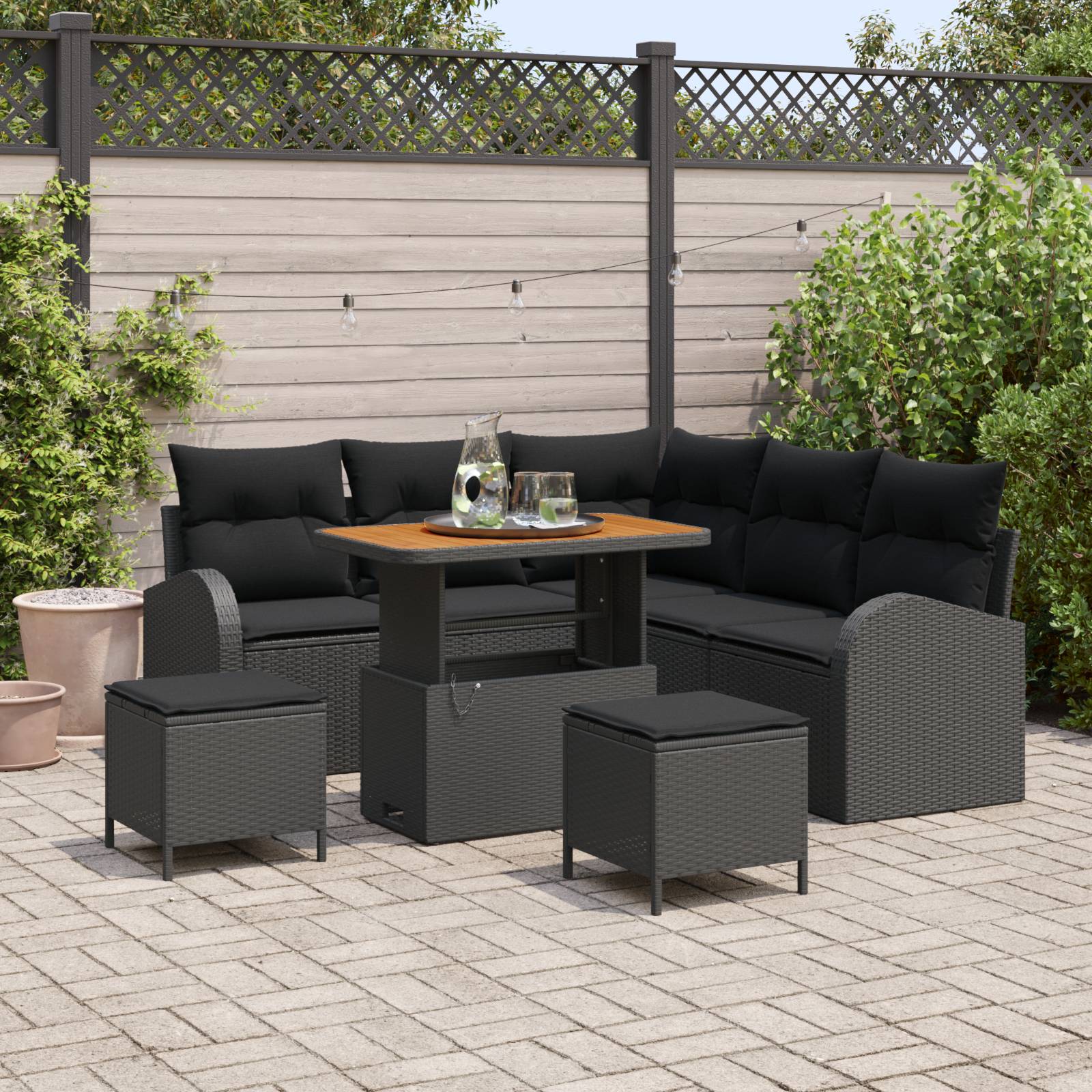 vidaXL 8-teiliges Garten-Sofagarnitur mit Kissen Schwarz Poly-Rattan Akazie