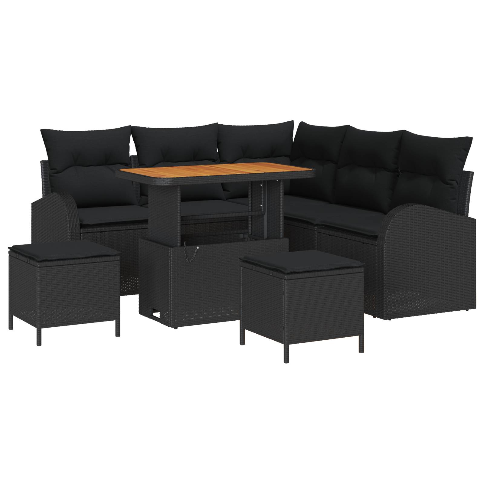 vidaXL 8-teiliges Garten-Sofagarnitur mit Kissen Schwarz Poly-Rattan Akazie