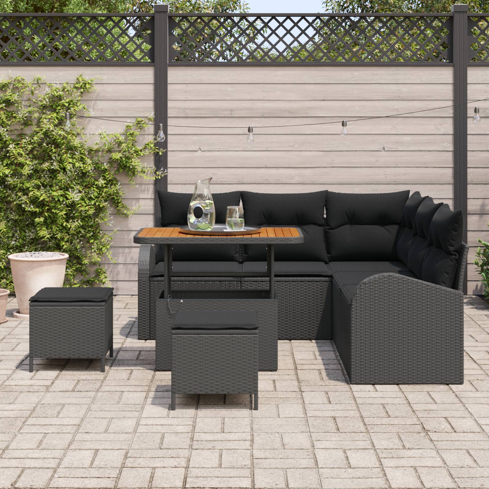 vidaXL 8-teiliges Garten-Sofagarnitur mit Kissen Schwarz Poly-Rattan Akazie