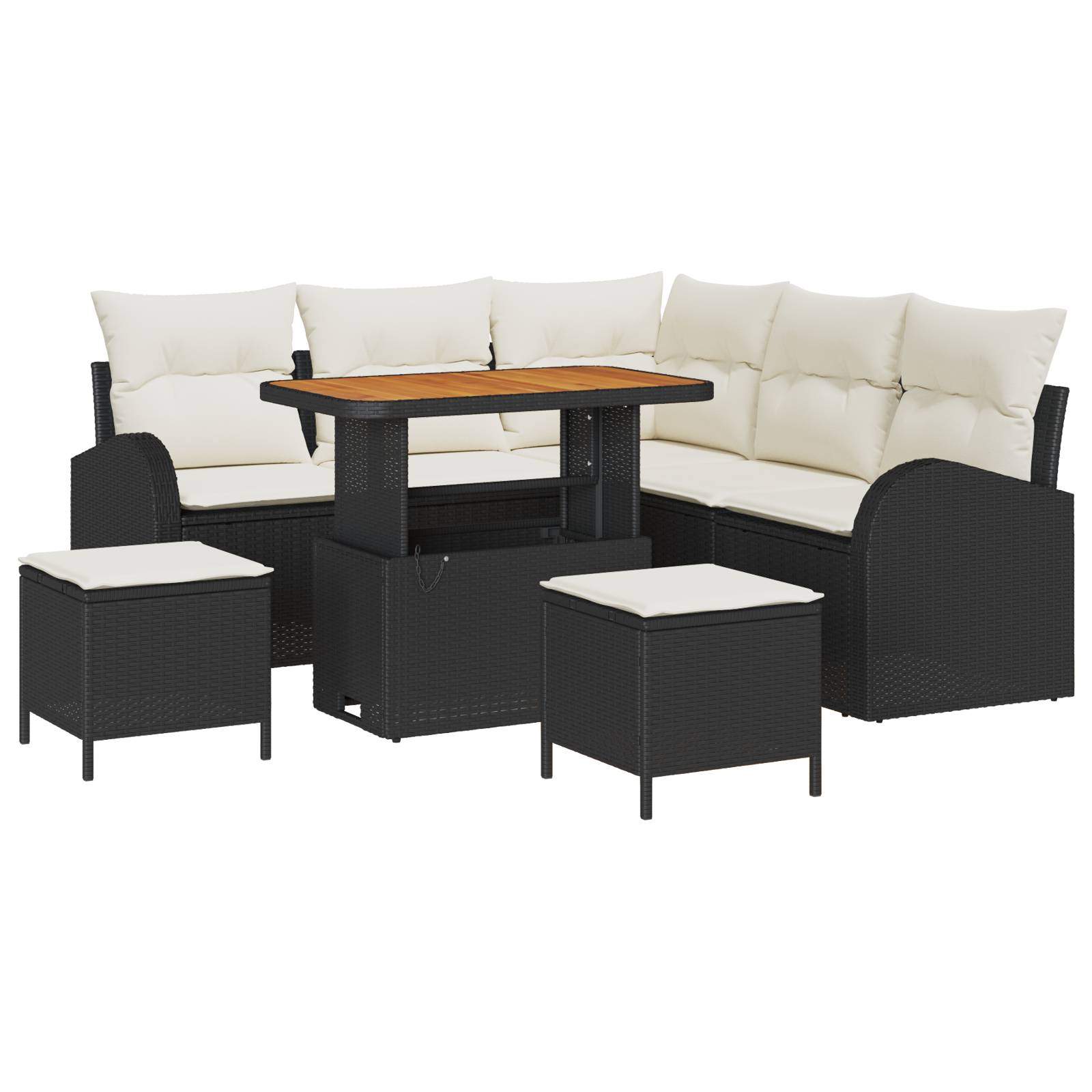 vidaXL 8-teiliges Garten Sofaset mit Kissen Schwarzes Poly-Rattan Akazie