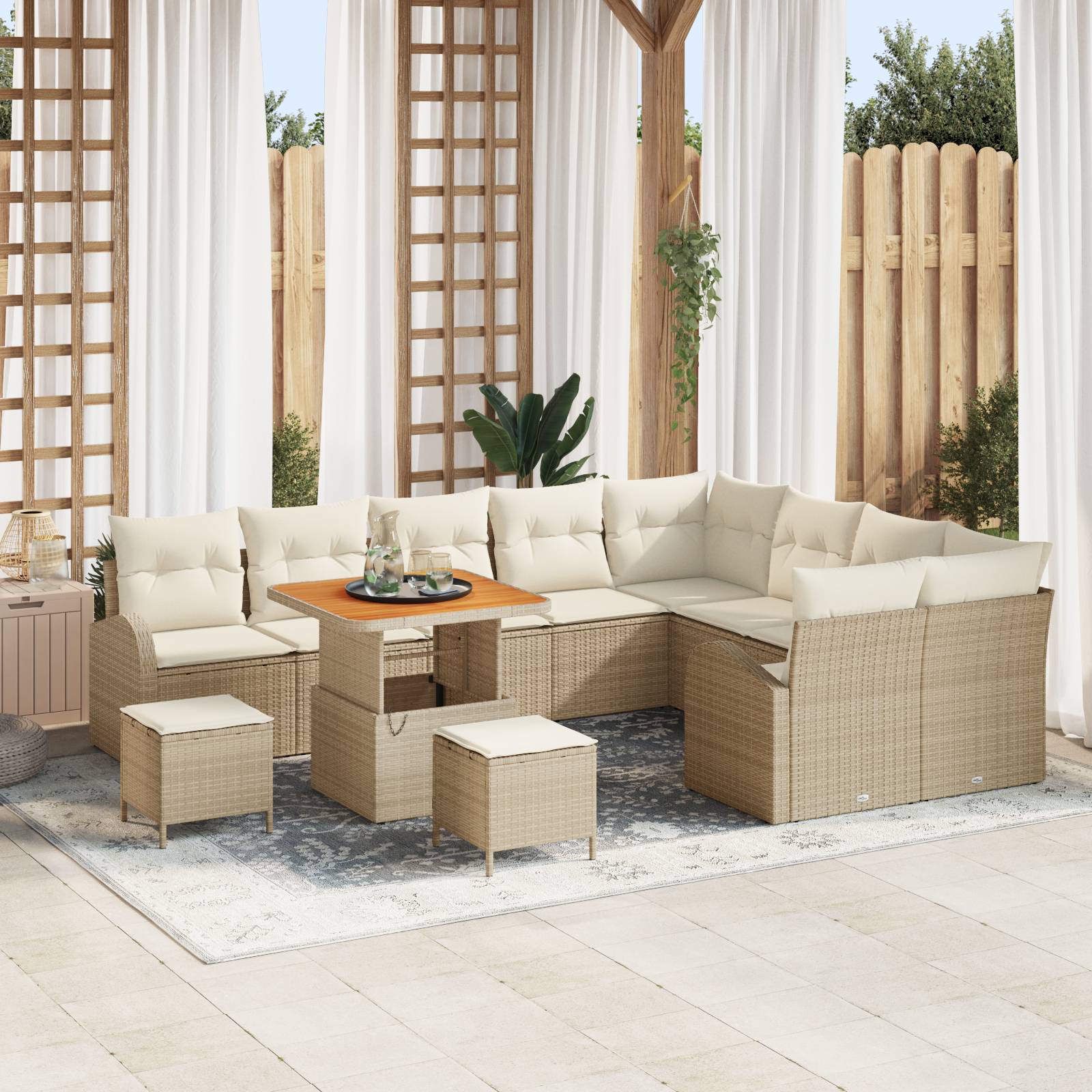 vidaXL 12-teiliges Garten Sofa Set mit Kissen Beige Poly Rattan Akazie