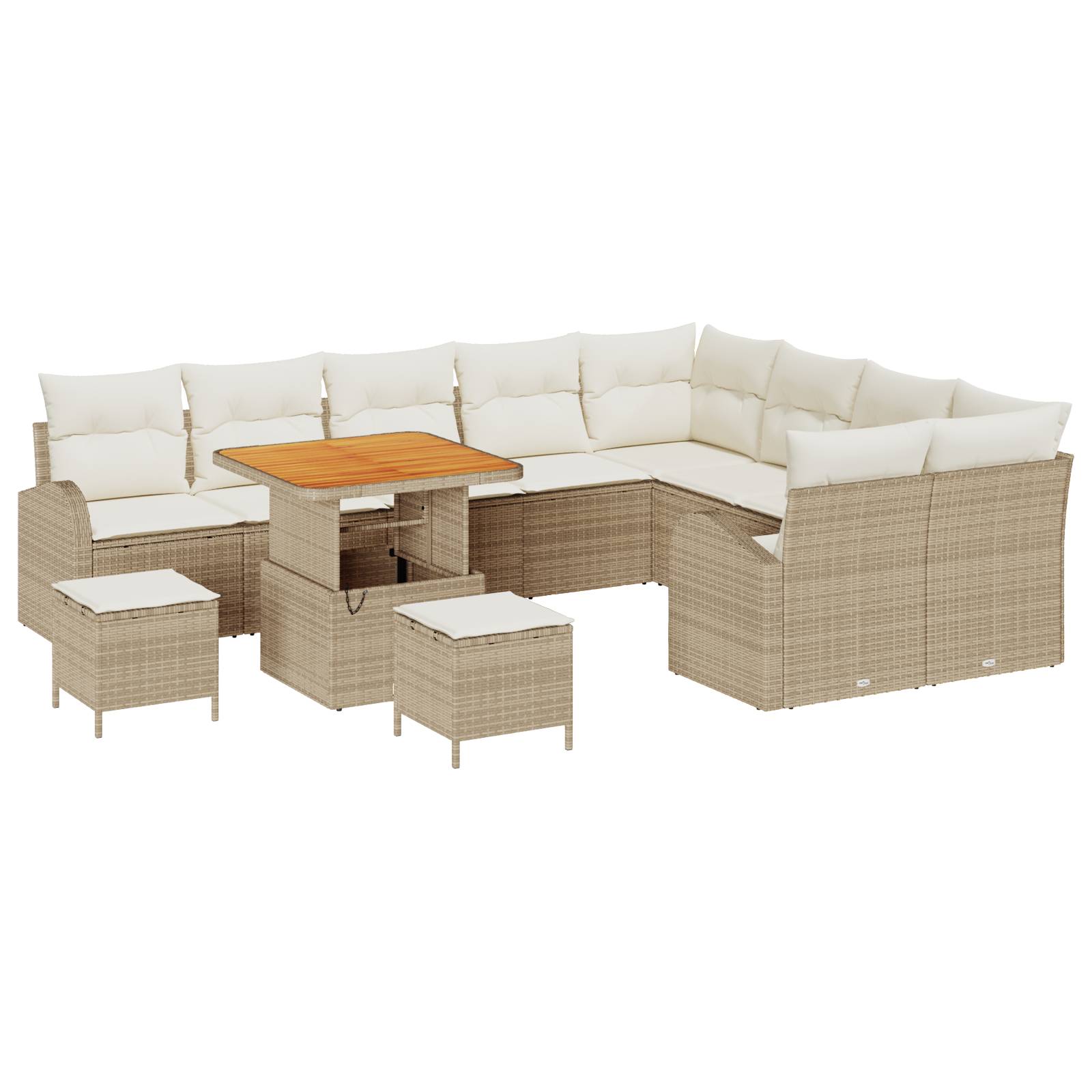 vidaXL 12-teiliges Garten Sofa Set mit Kissen Beige Poly Rattan Akazie